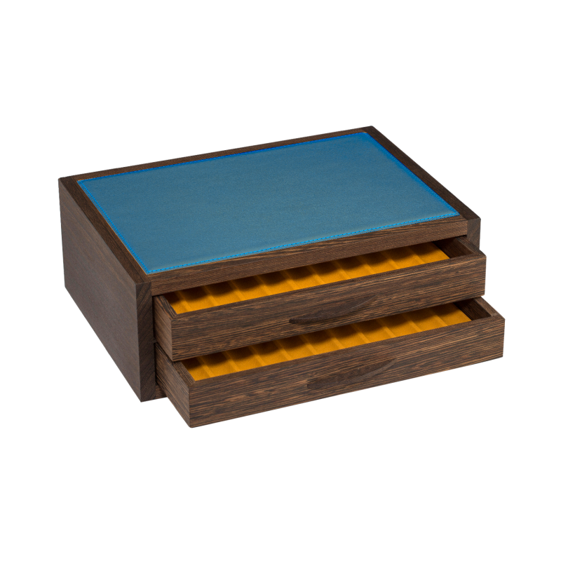 ATELIER DE LA FORÊT - Coffret 2 tiroirs - Bois de wengé et cuir de vachettes foulonnées