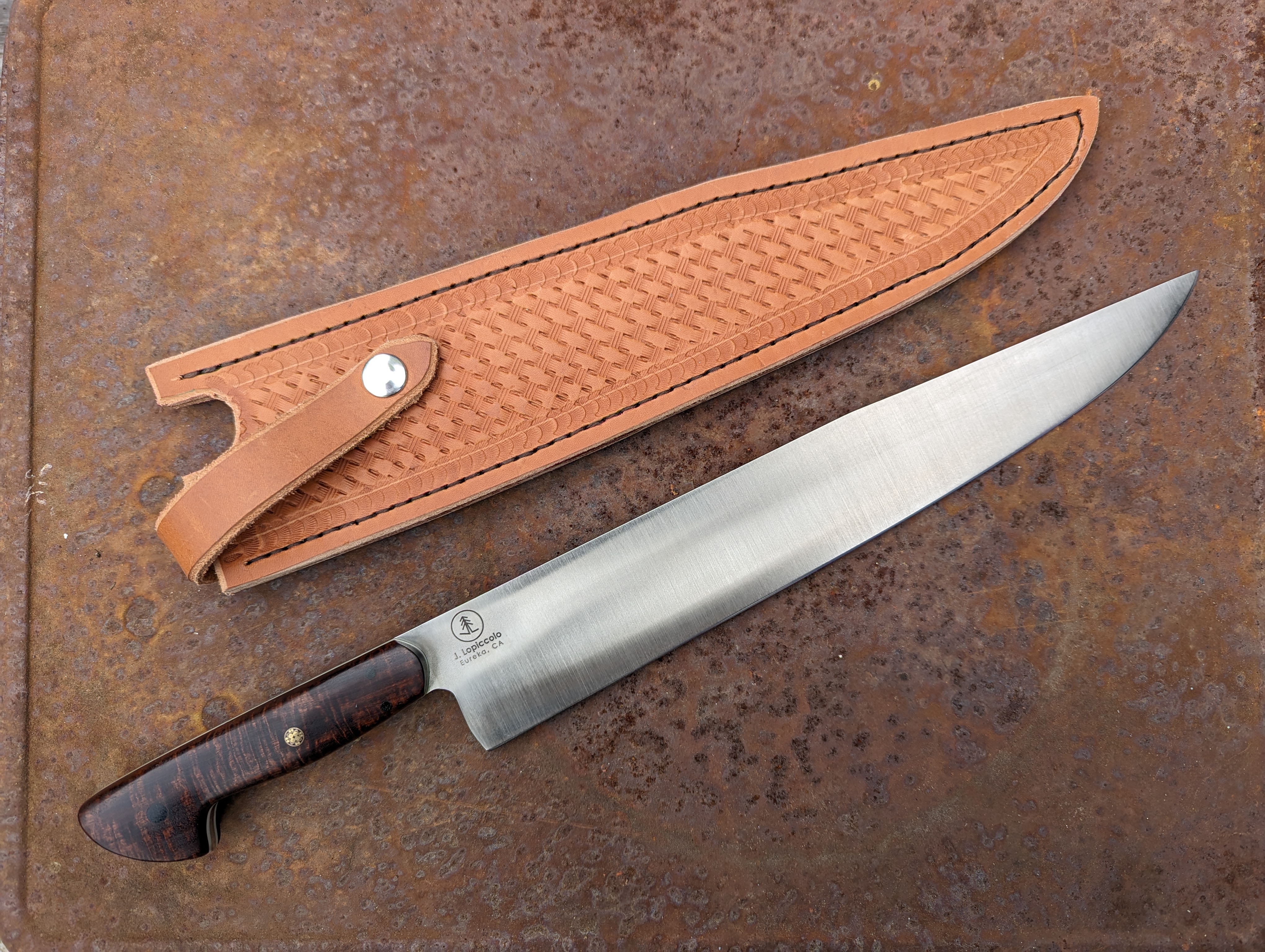 12" Camp Bowie with Ringed Gidgee Handle and Leather Sheath