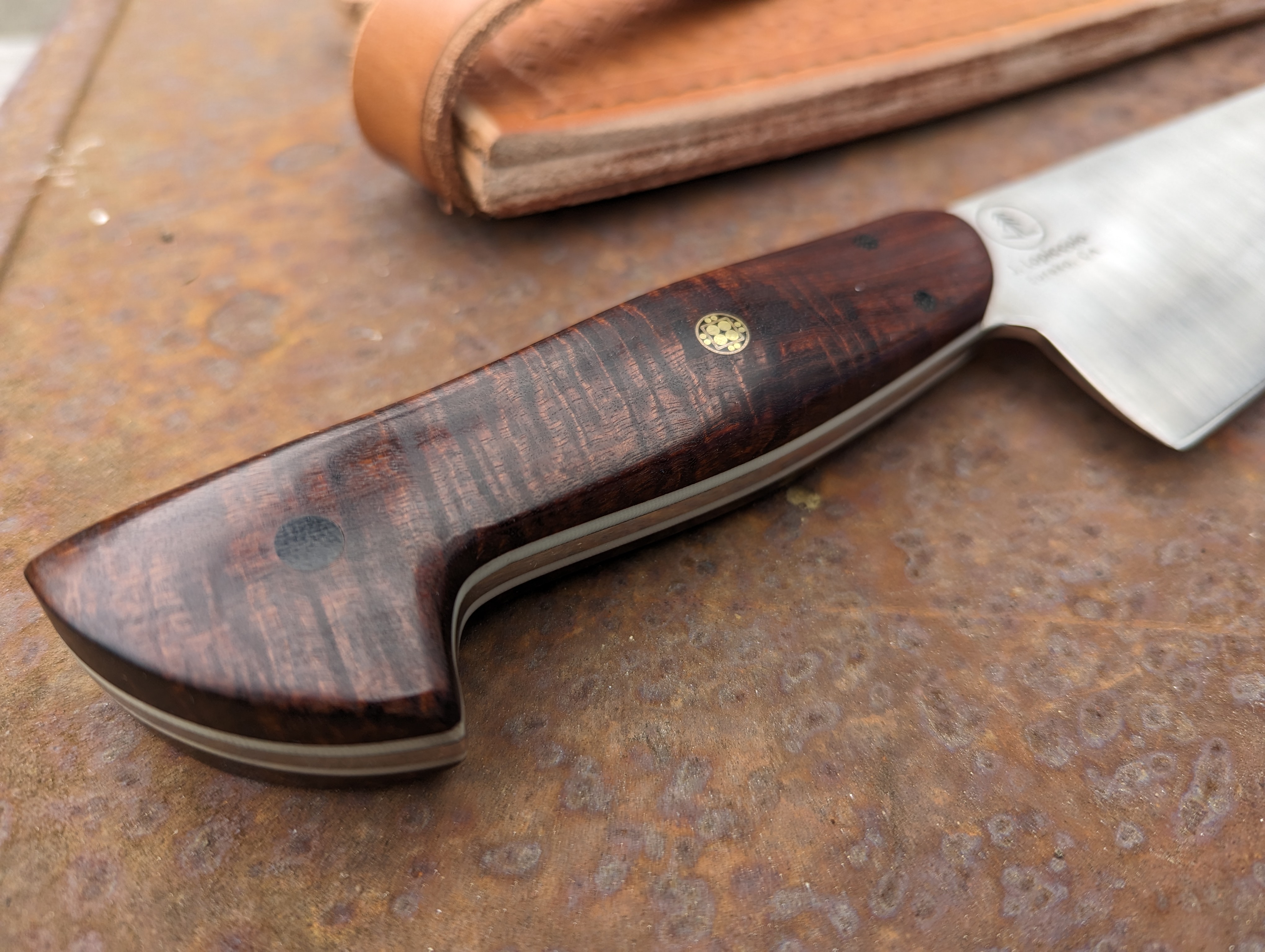 12" Camp Bowie with Ringed Gidgee Handle and Leather Sheath