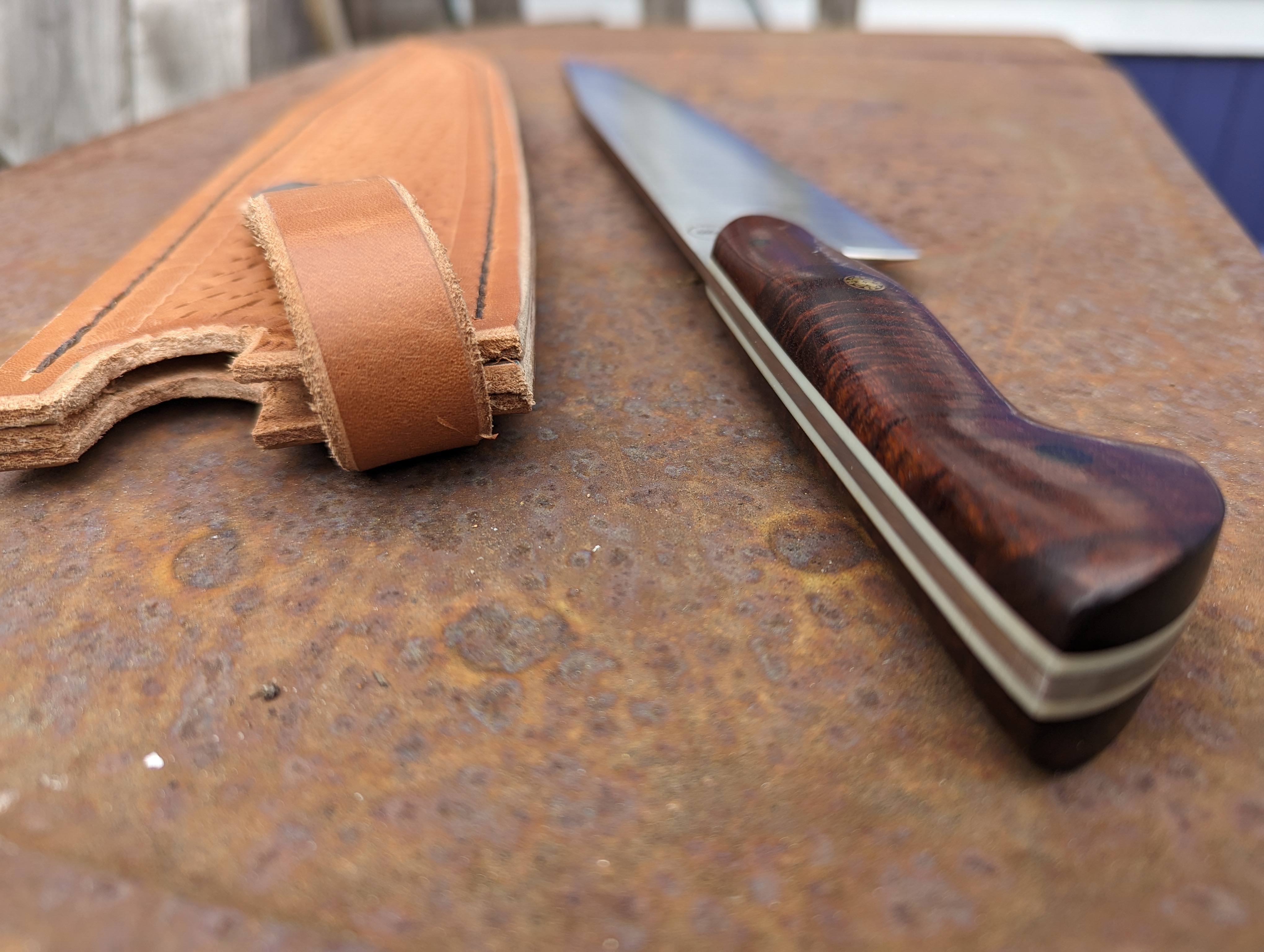 12" Camp Bowie with Ringed Gidgee Handle and Leather Sheath