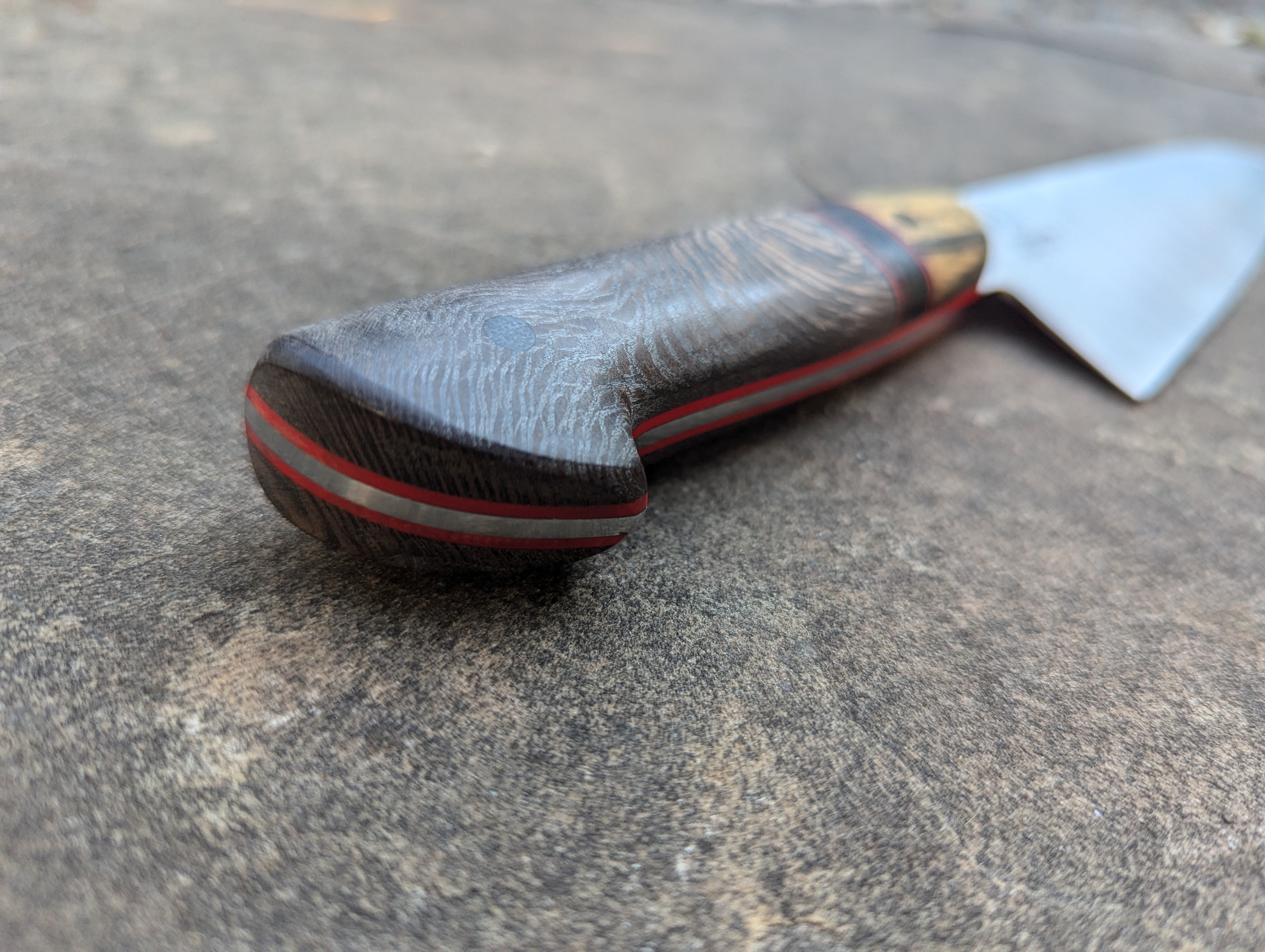 8.25" Chef's Knife with Black-Dyed Sycamore, Carbon Fiber, and Black and White Ebony Handle