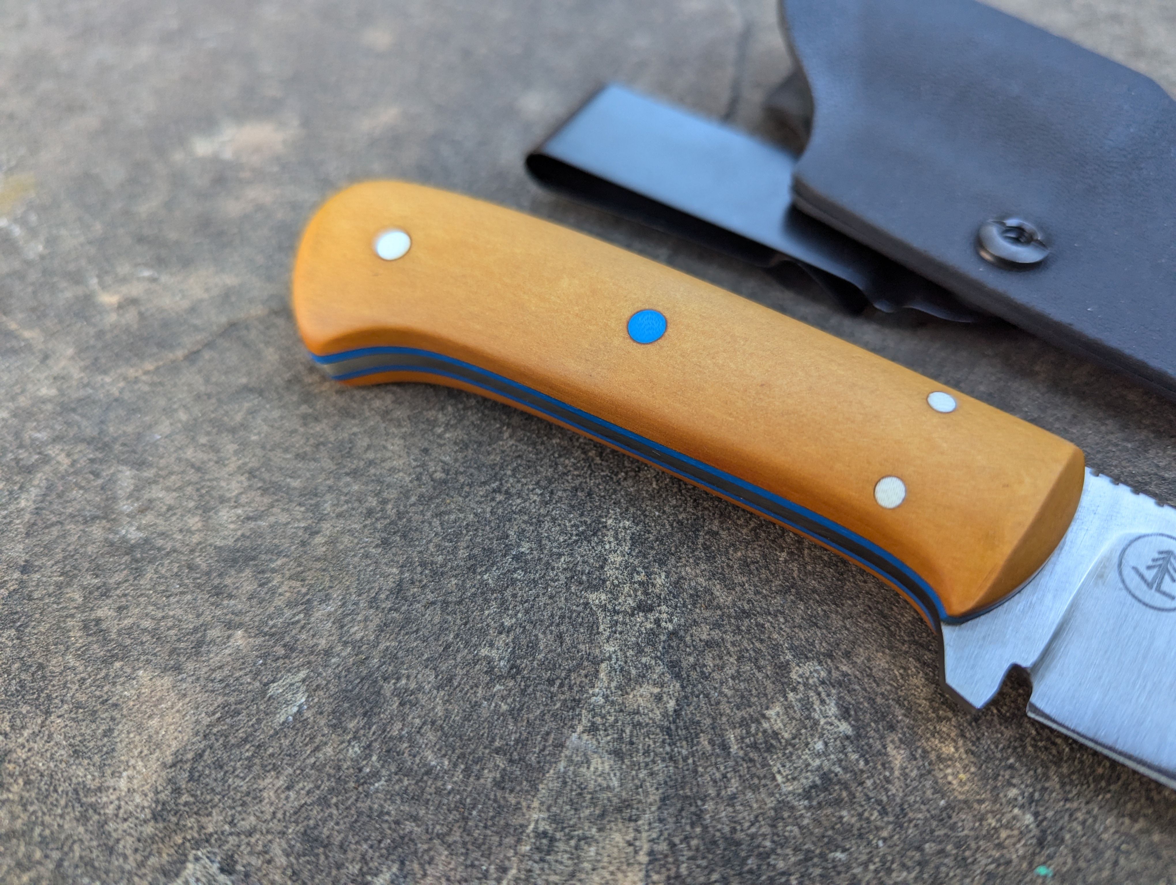 3.5" Drop Point Hunter with Vintage Paper Micarta Handle and Kydex Sheath