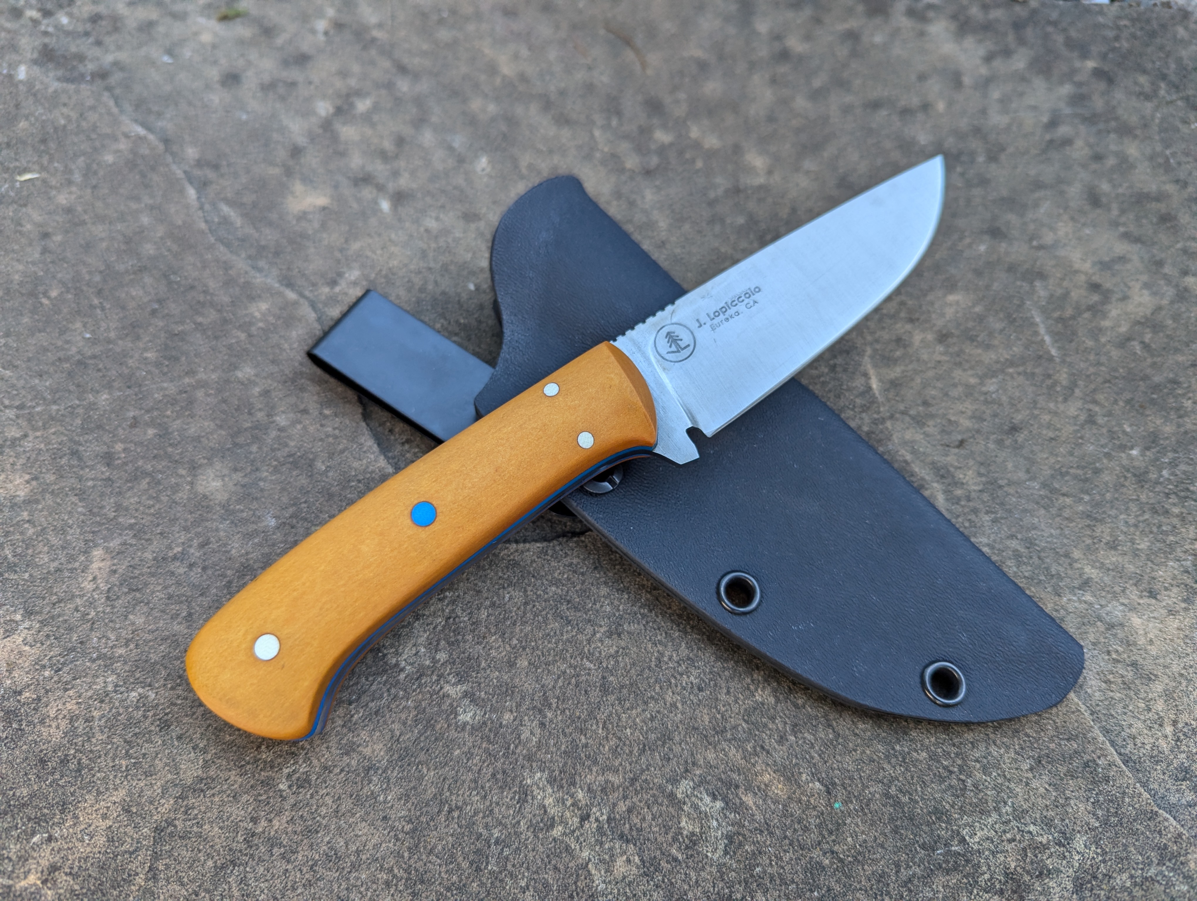 3.5" Drop Point Hunter with Vintage Paper Micarta Handle and Kydex Sheath