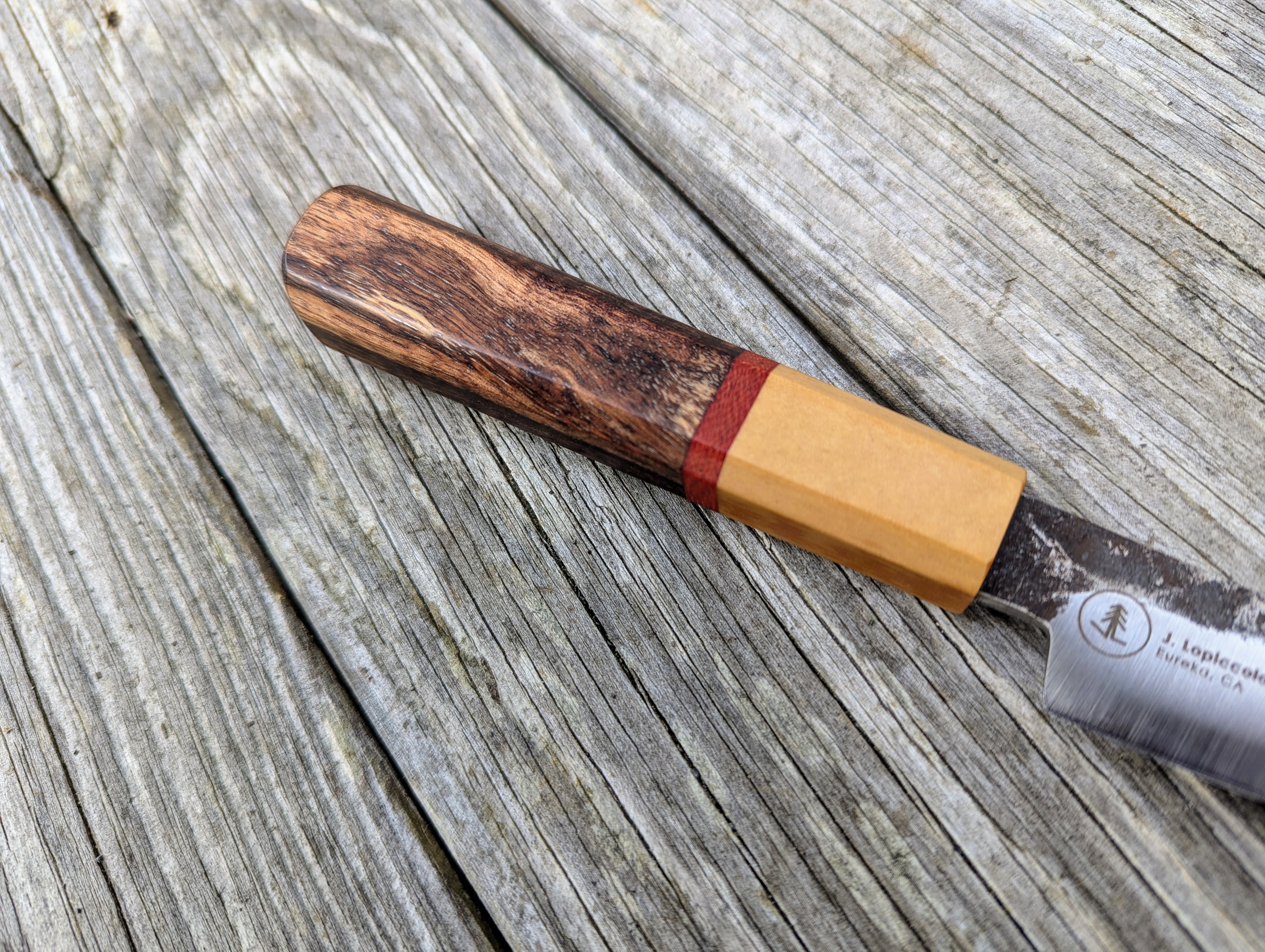 5.25" Forged AEB-L Petty Knife with Tasmanian Blackwood and Vintage Paper Micarta