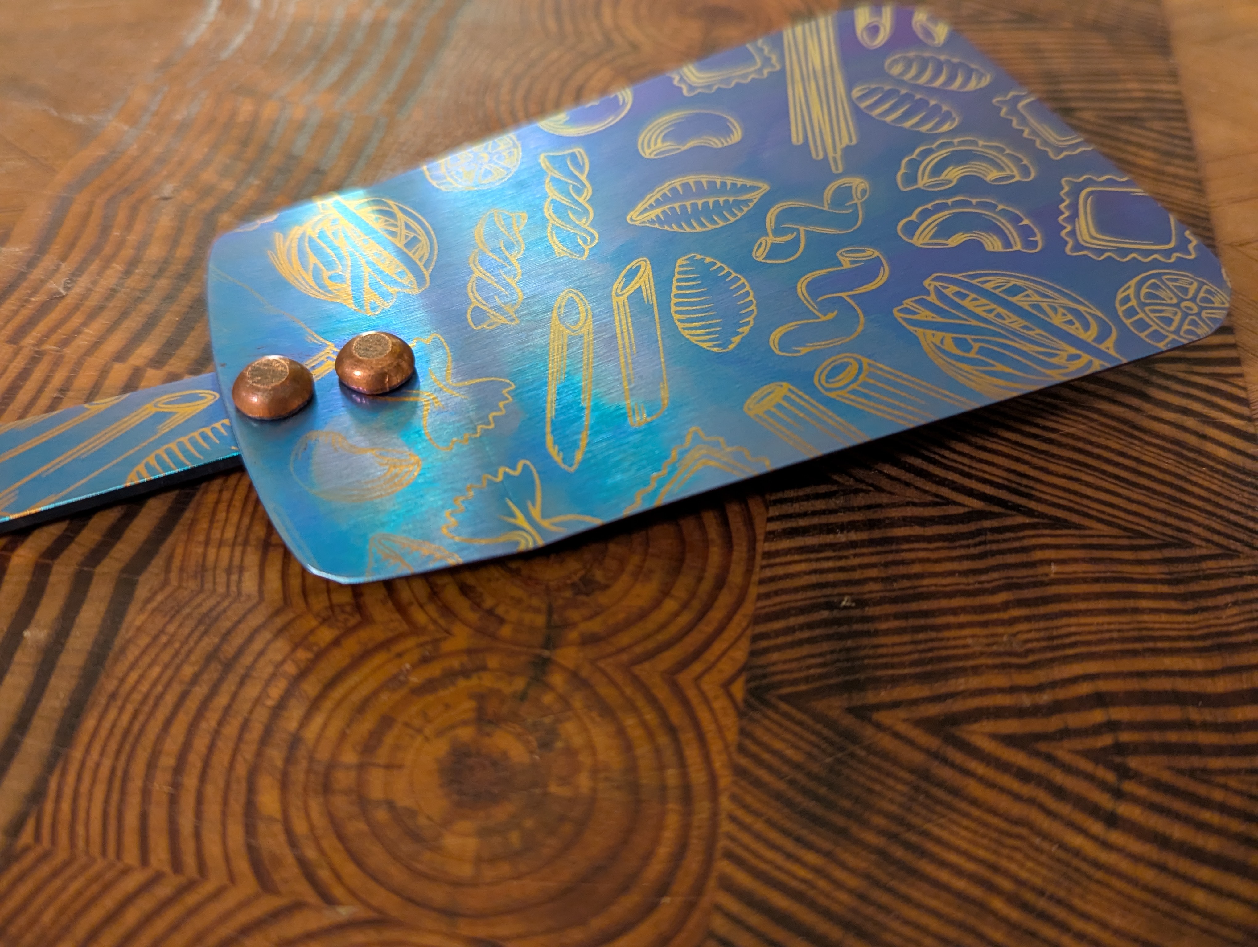 Anodized Titanium Spatula with Pasta Pattern