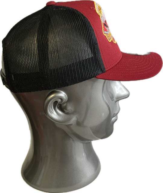 FIREFIGHTERS MASK SHIELD EMBLEM ON TRUCKER STYLE CAP