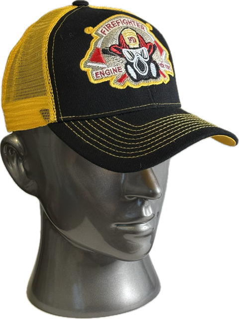 FIREFIGHTERS MASK SHIELD EMBLEM ON TRUCKER STYLE CAP