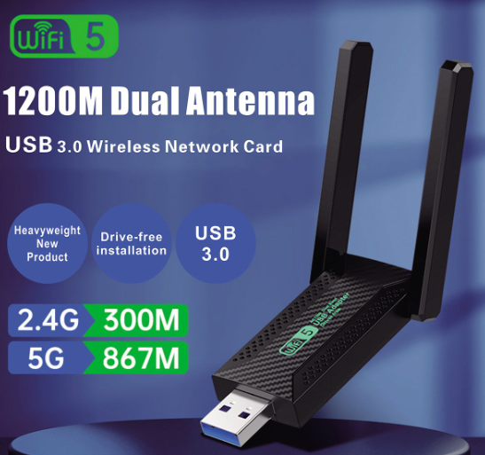 USB3.0 Wireless Dual Band Adapter WiFi 5 1200Mbps 2.4G/ 5Ghz Network