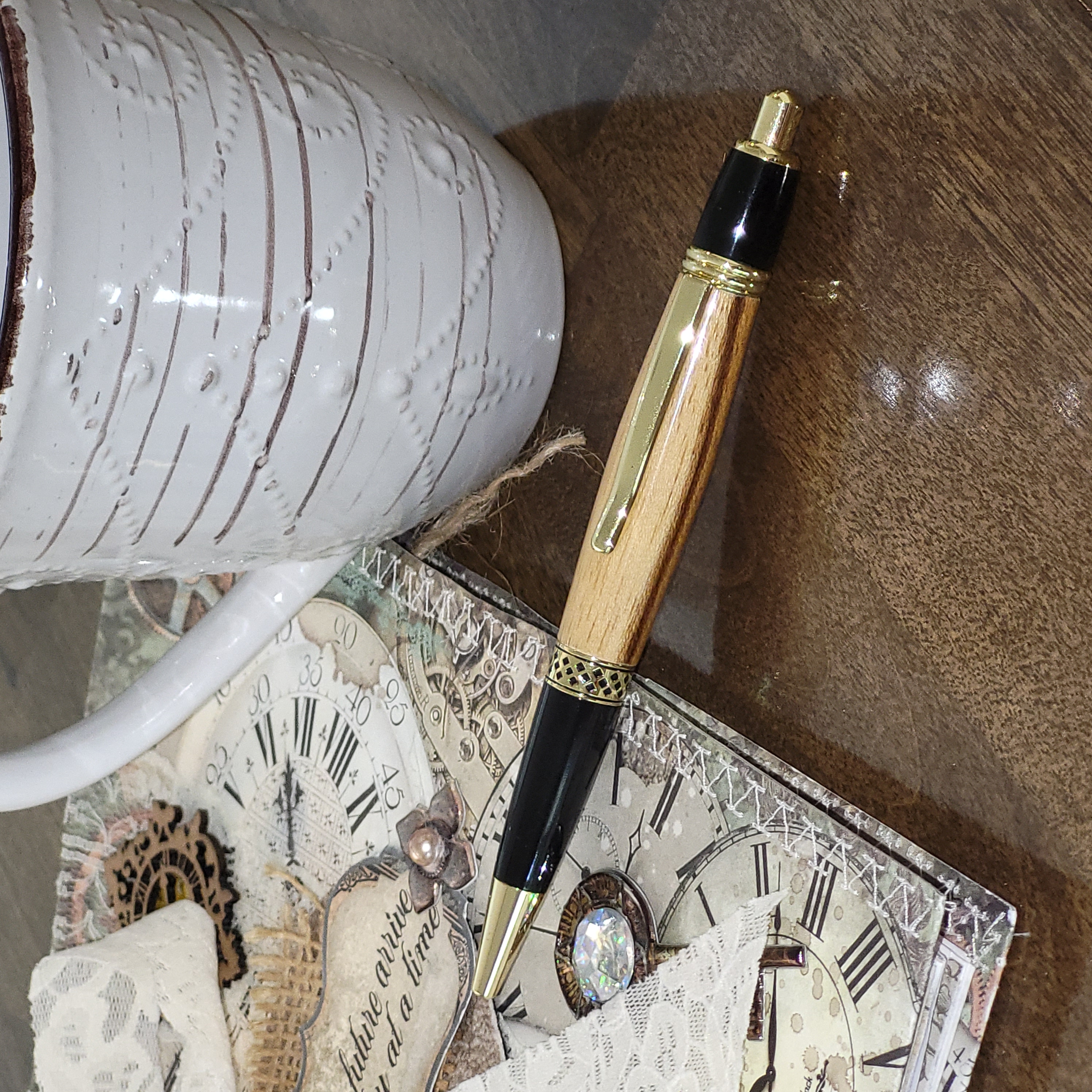 Handcrafted Hand Turned Wood Deluxe Teak Wood Click Pen