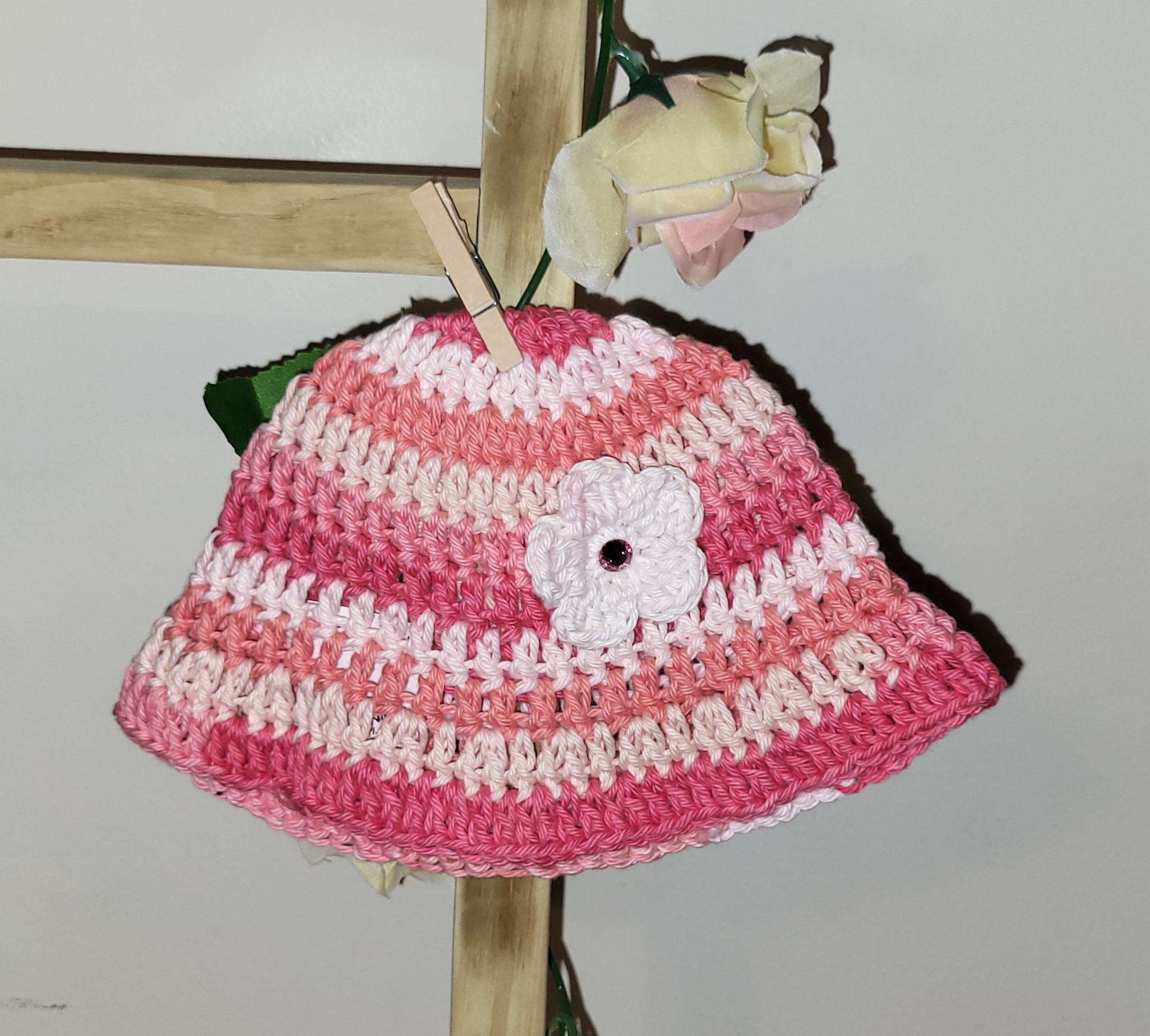 Baby Crochet Bucket Hat Handmade Variegated Peach