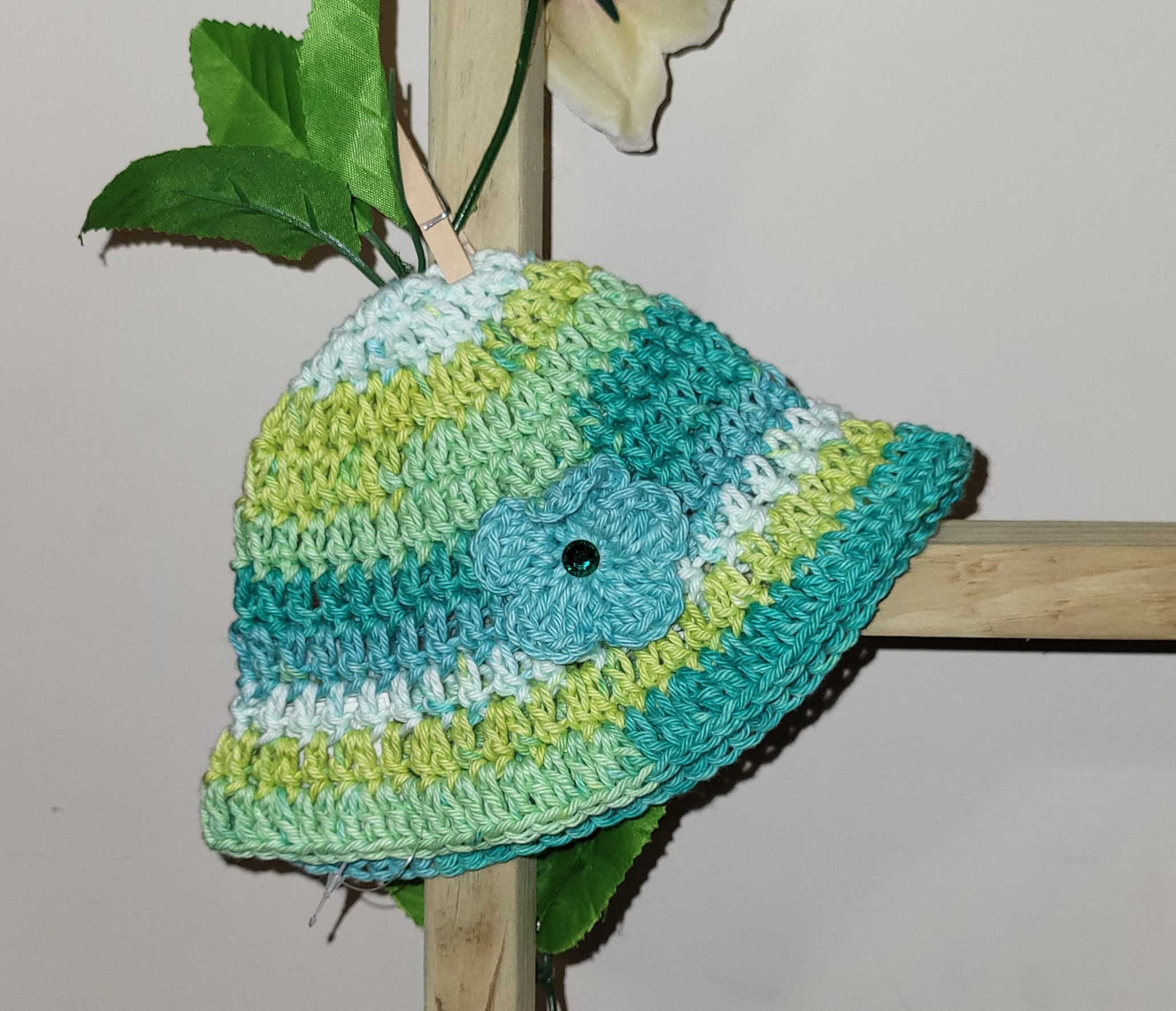 Baby Handmade Crochet Bucket Hat Variegated Green/Yellow