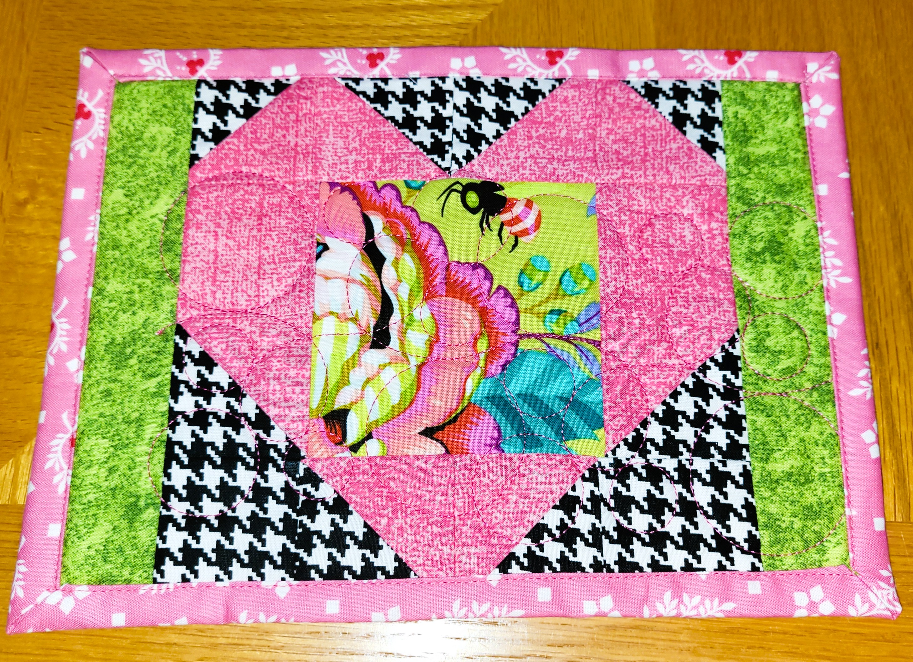 Bright Color MUG RUG Love Bees using Tula fabric Medium Size Handmade