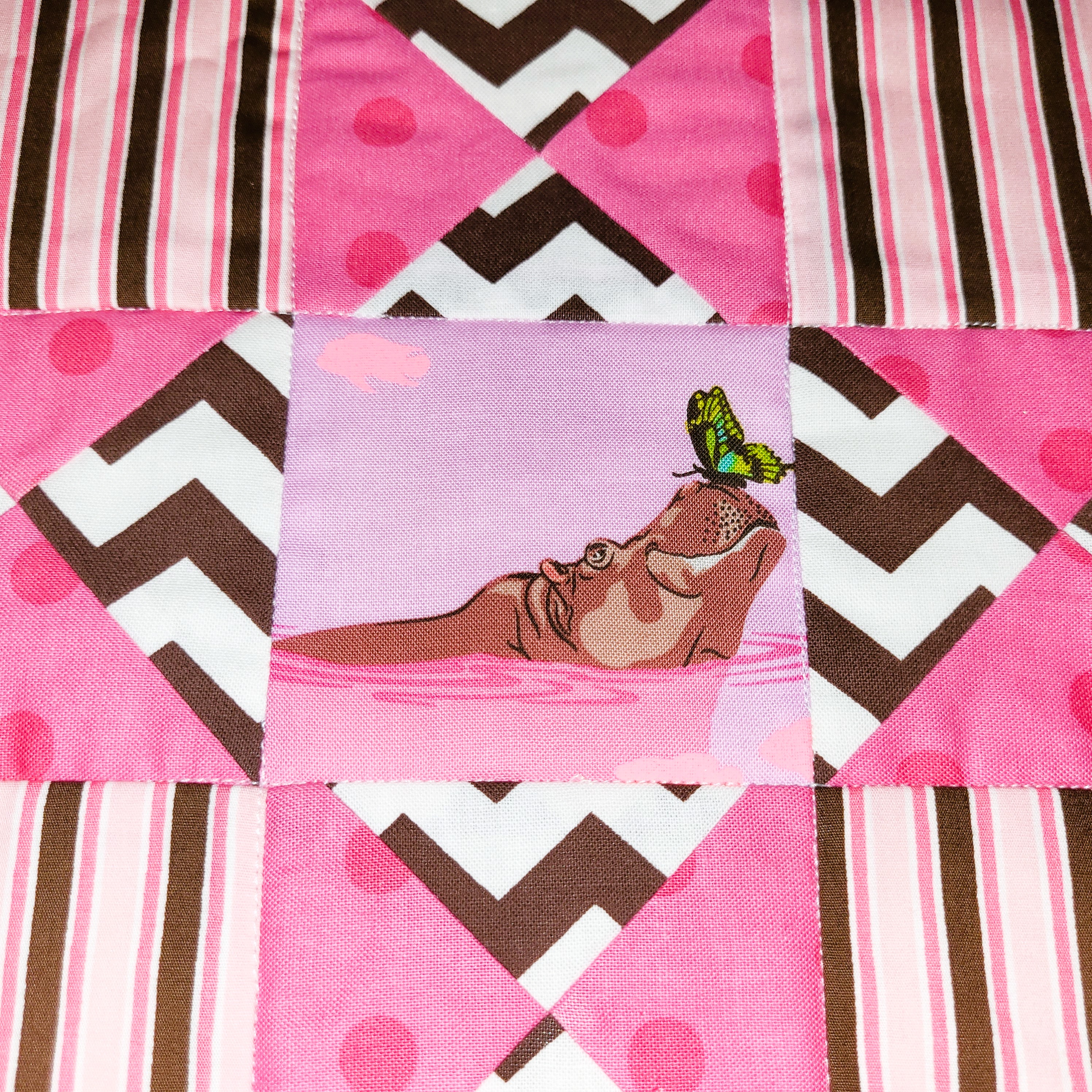 Best Friends Mug Rug using Tula Pink fabric Handmade Hippo Butterfly Pink Pieced Quilted