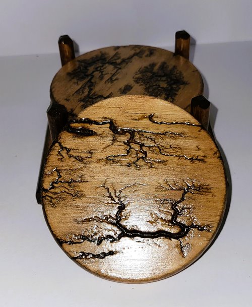 Handmade Wooden Circular Lightning Coasters