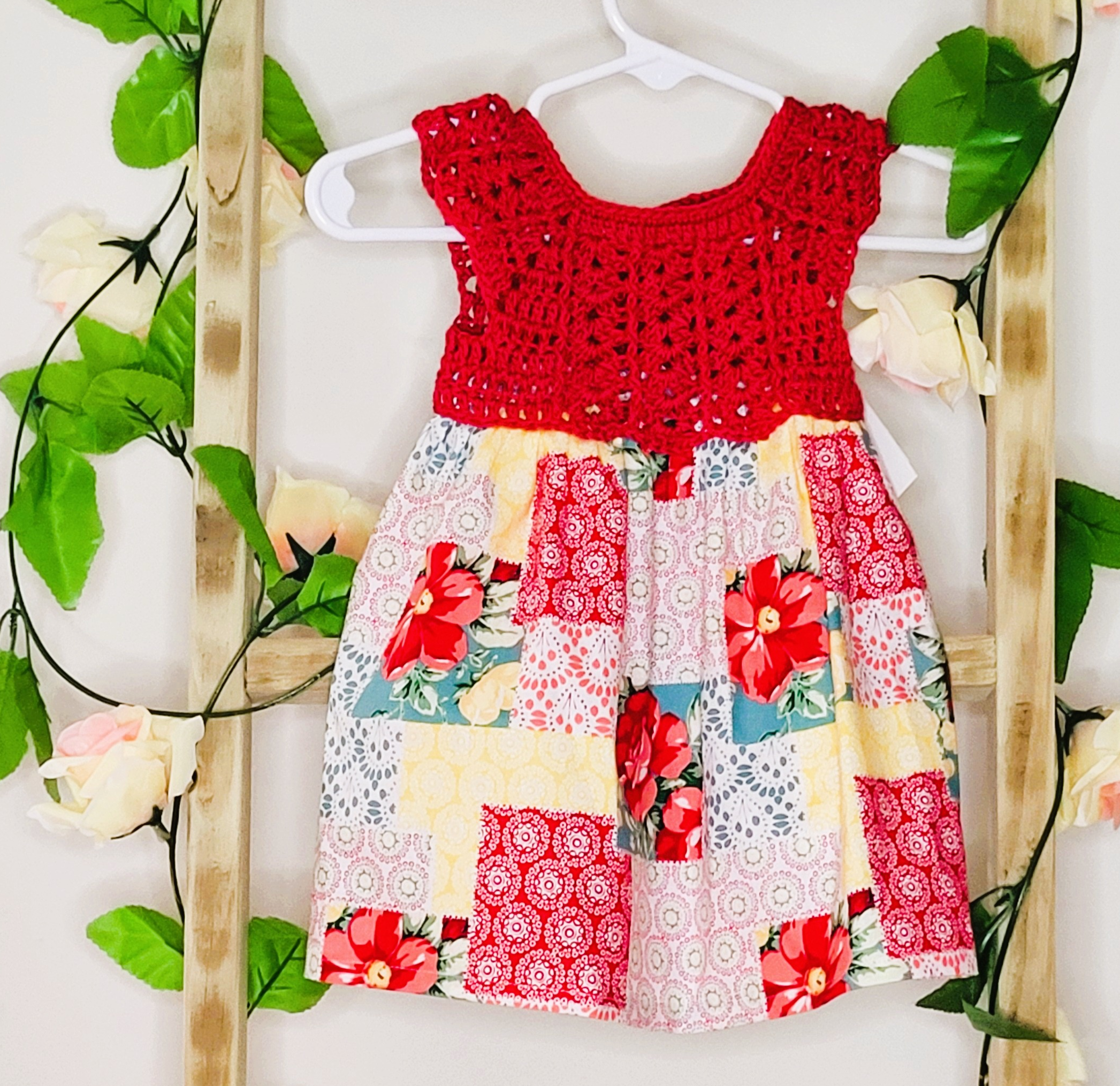 Handmade Crochet Dress for Baby Quilted Red