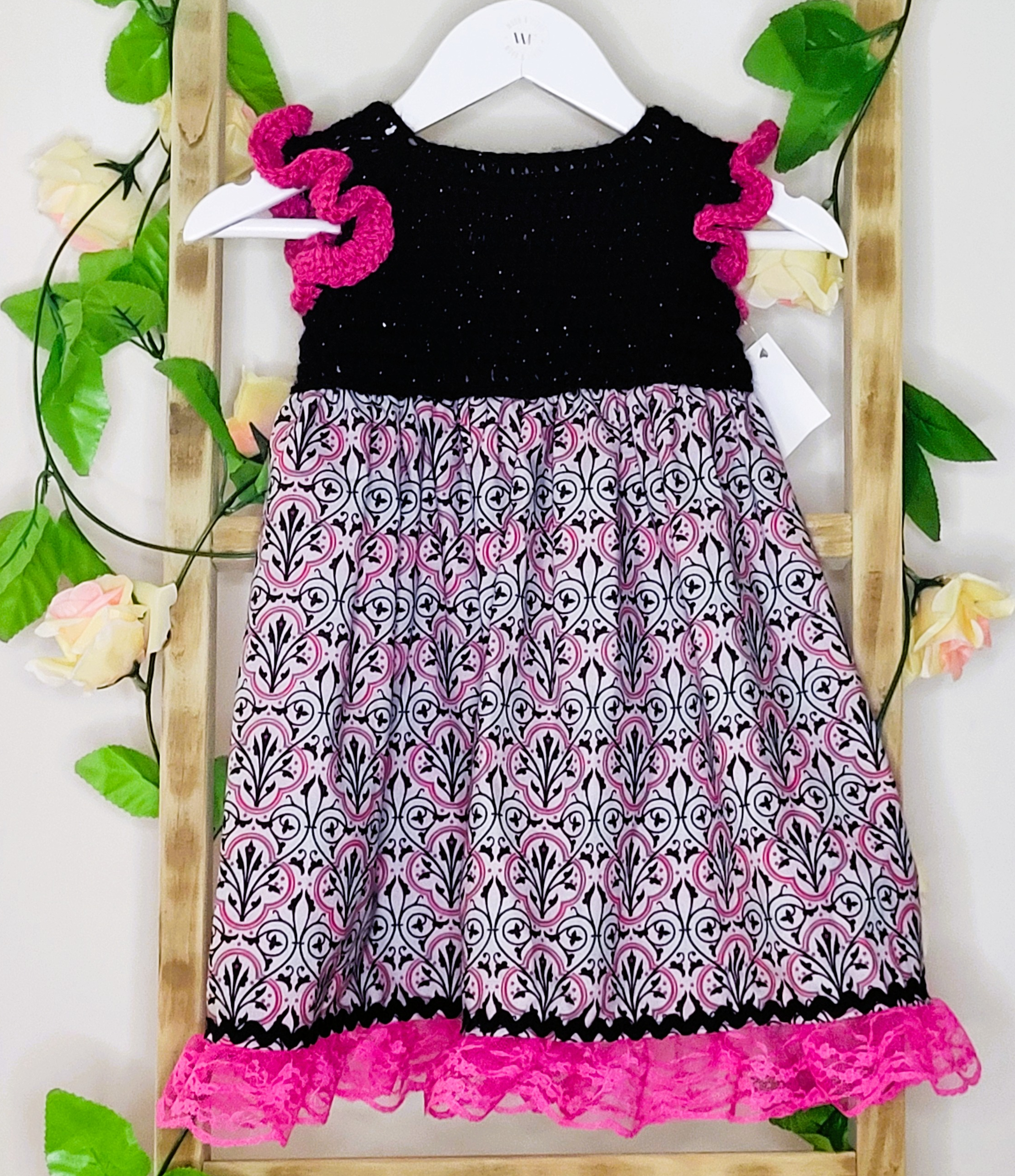 Gorgeous Crochet Dress Baby Black and Pink