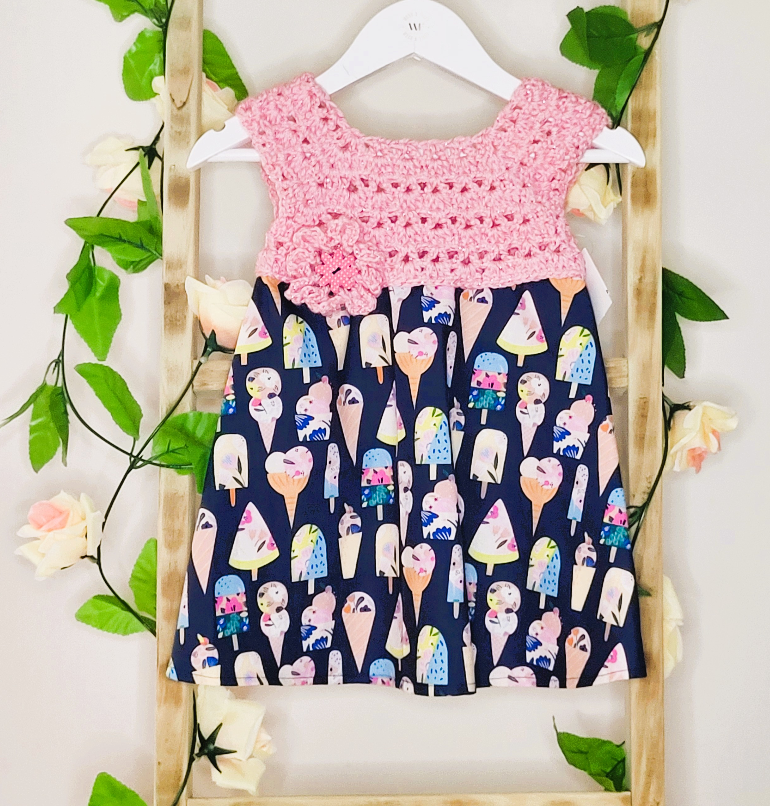 Gorgeous Crochet Dress for Baby Size Handmade Ice Cream print