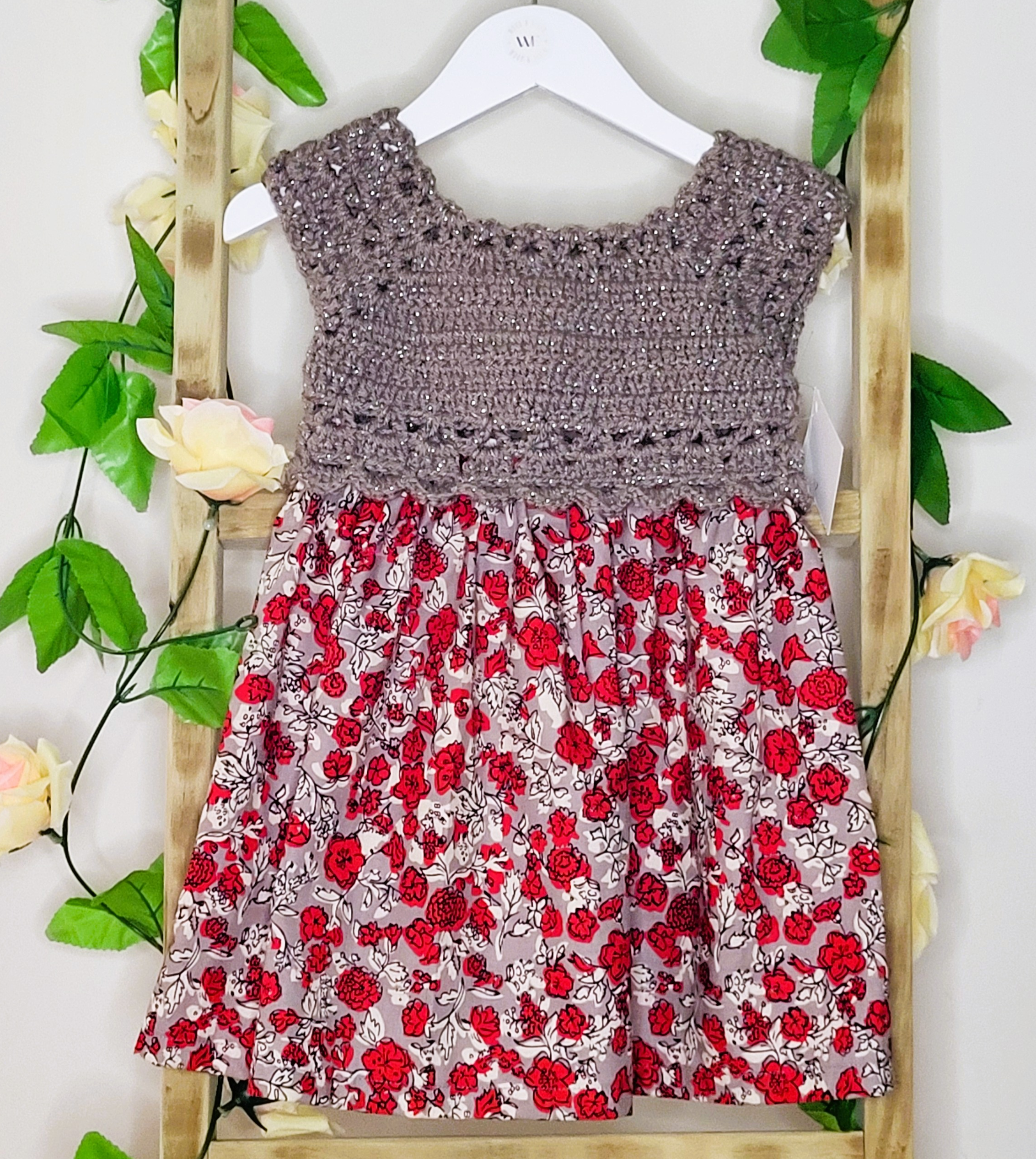 Gorgeous Crochet Dress for Toddler or Baby Grey Roses