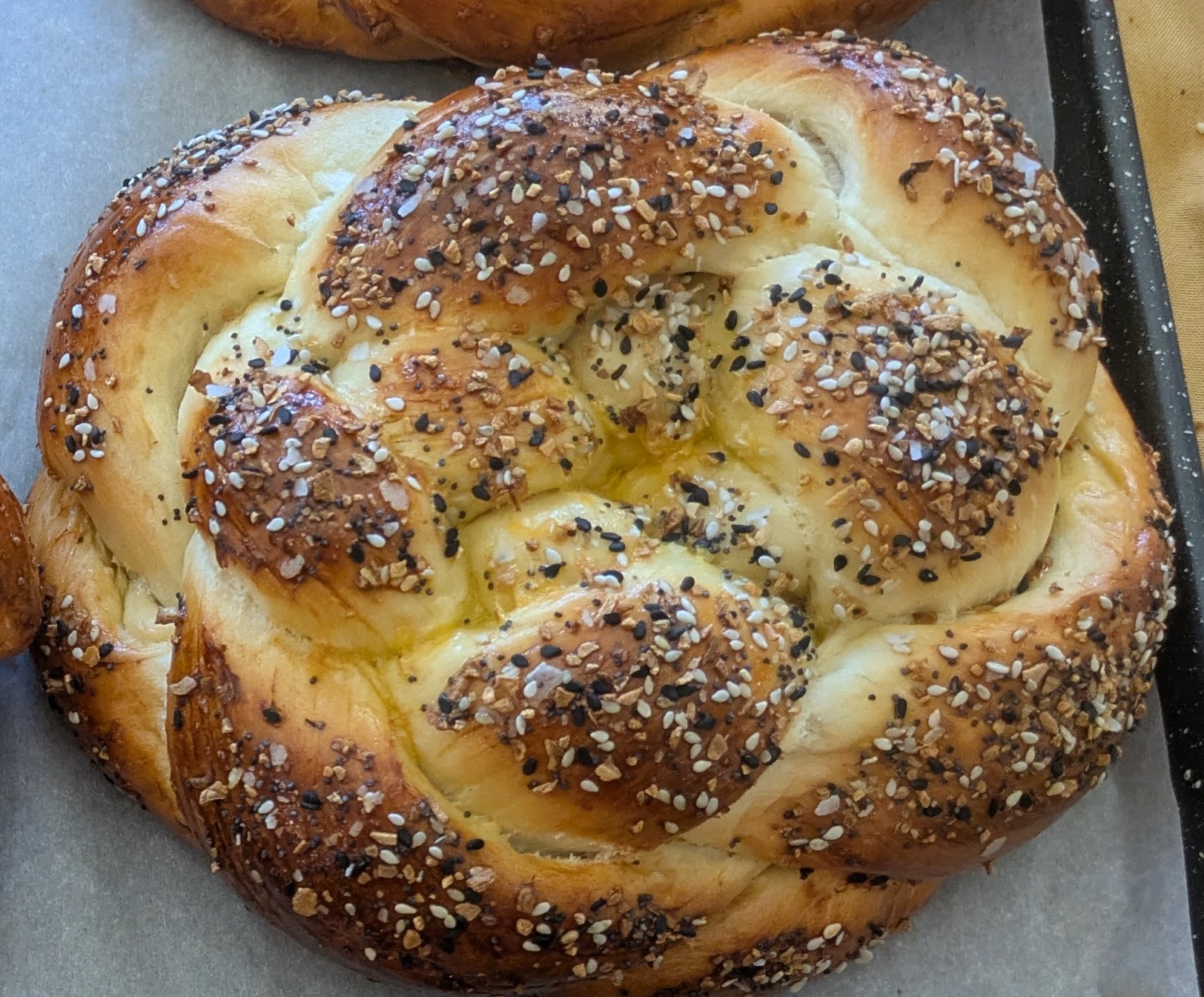 Challah topped with Everything But The Bagel Spice