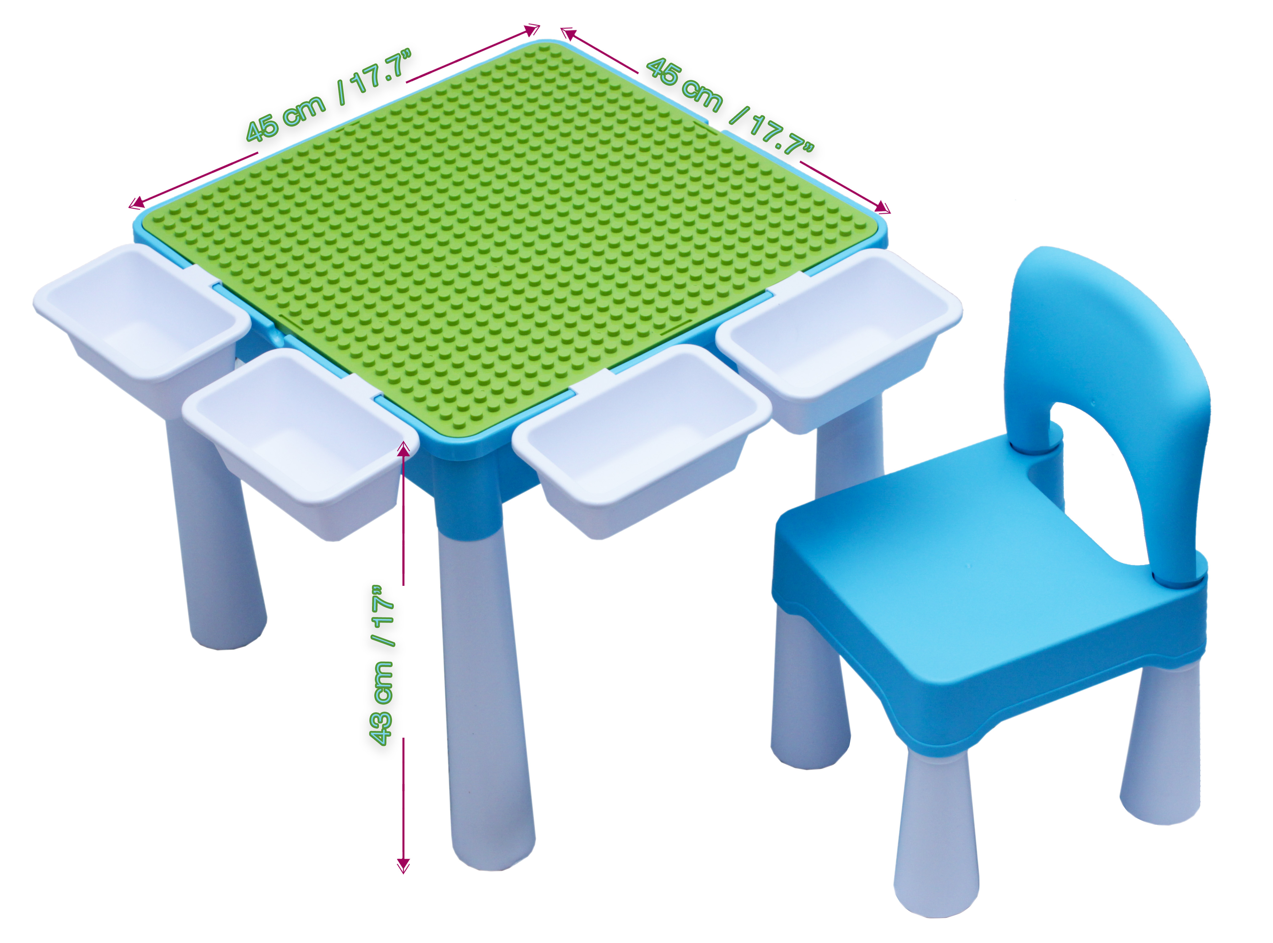 Kid's Multi-Activity Table Chair Set Compatible with Lego Duplo