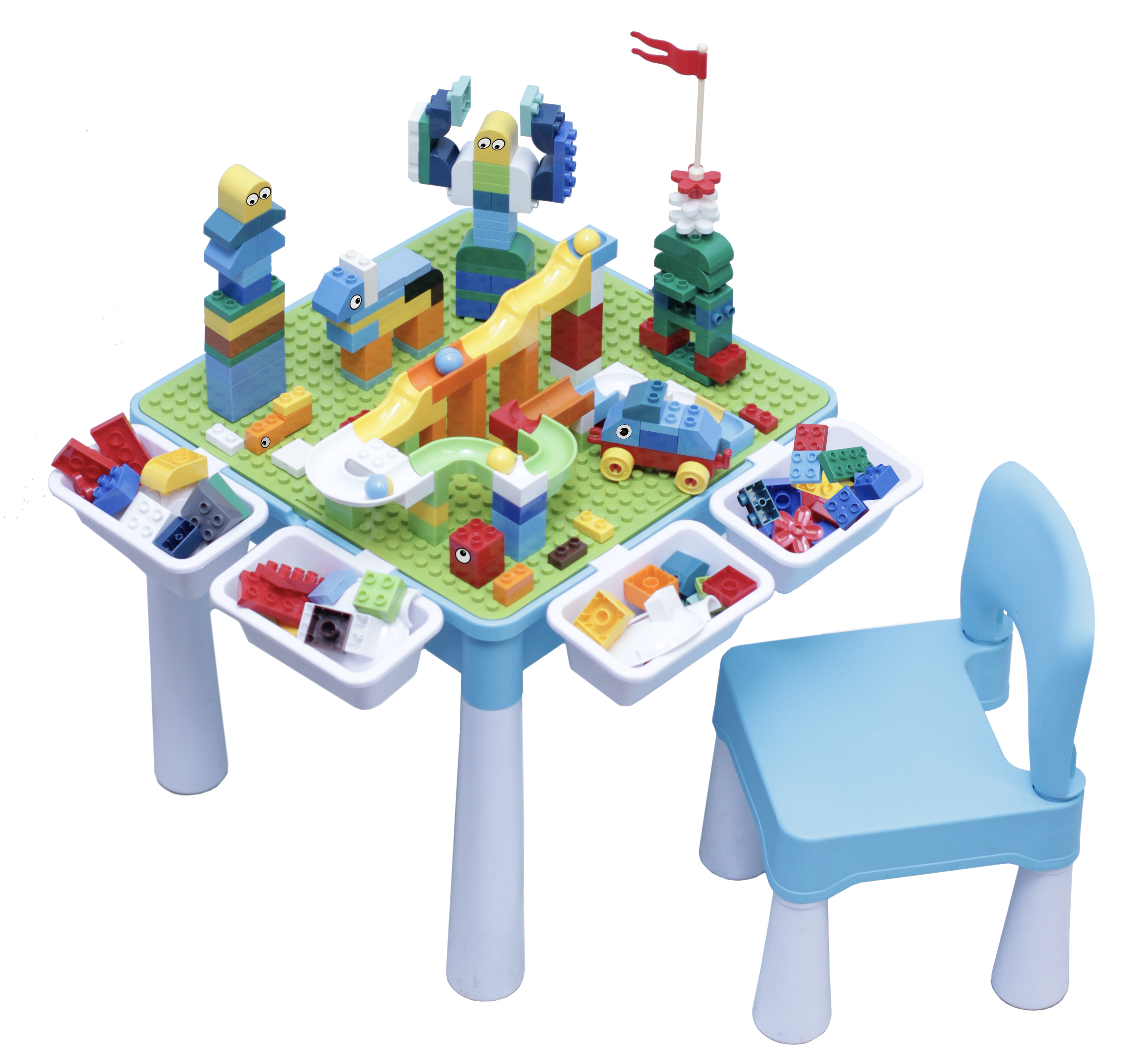 Kid's Multi-Activity Table Chair Set Compatible with Lego Duplo