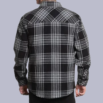 Turnstile Shacket – Black & White Plaid Flannel with Skull Artwork