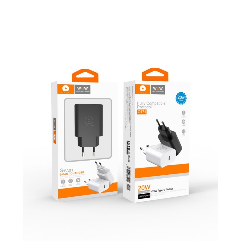 Chargeur USB-C 20W PD Noir C171 compatible TOUTES marques