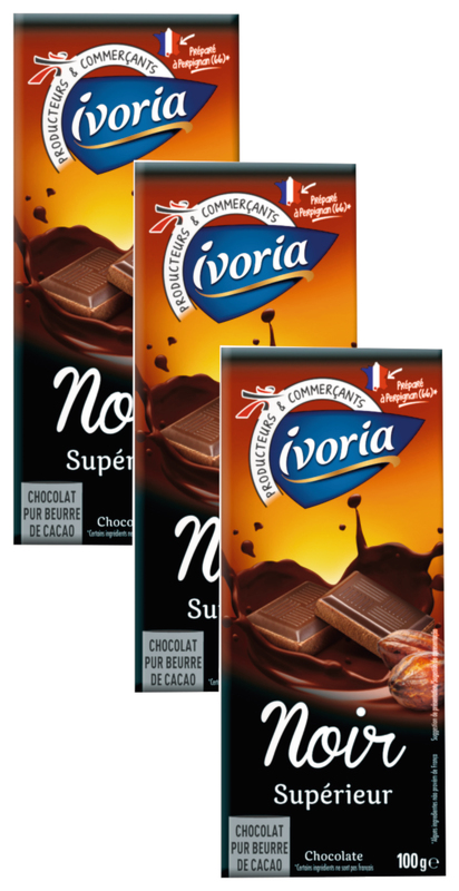 ivoria, chocolat noir supérieur, pur beurre de caco, 100g, x1