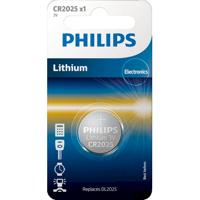Pile Bouton CR2025 Lithium 3V 150mAh Philips