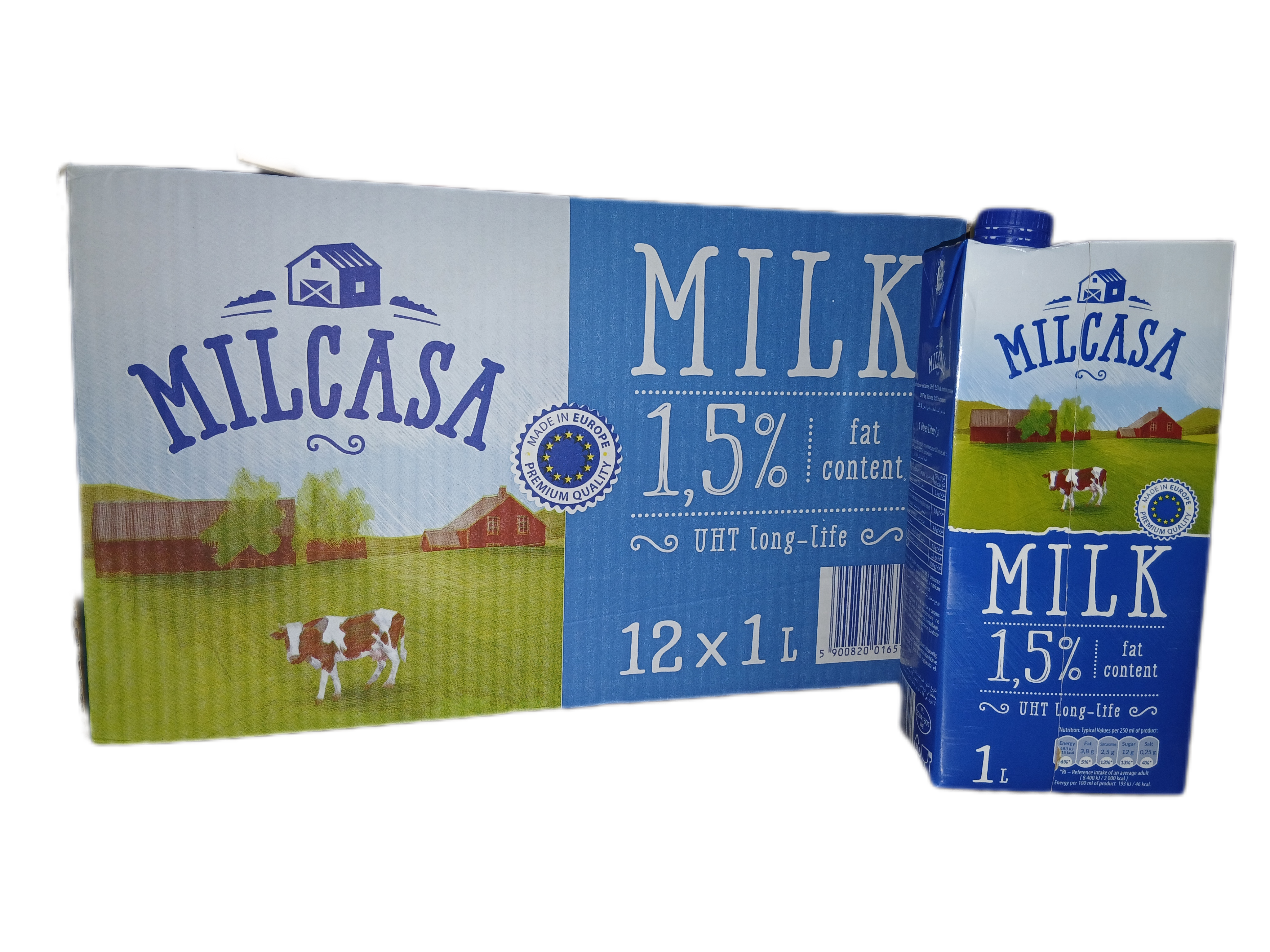 Lait Milcasa 1,5% UHT 12x1 litre