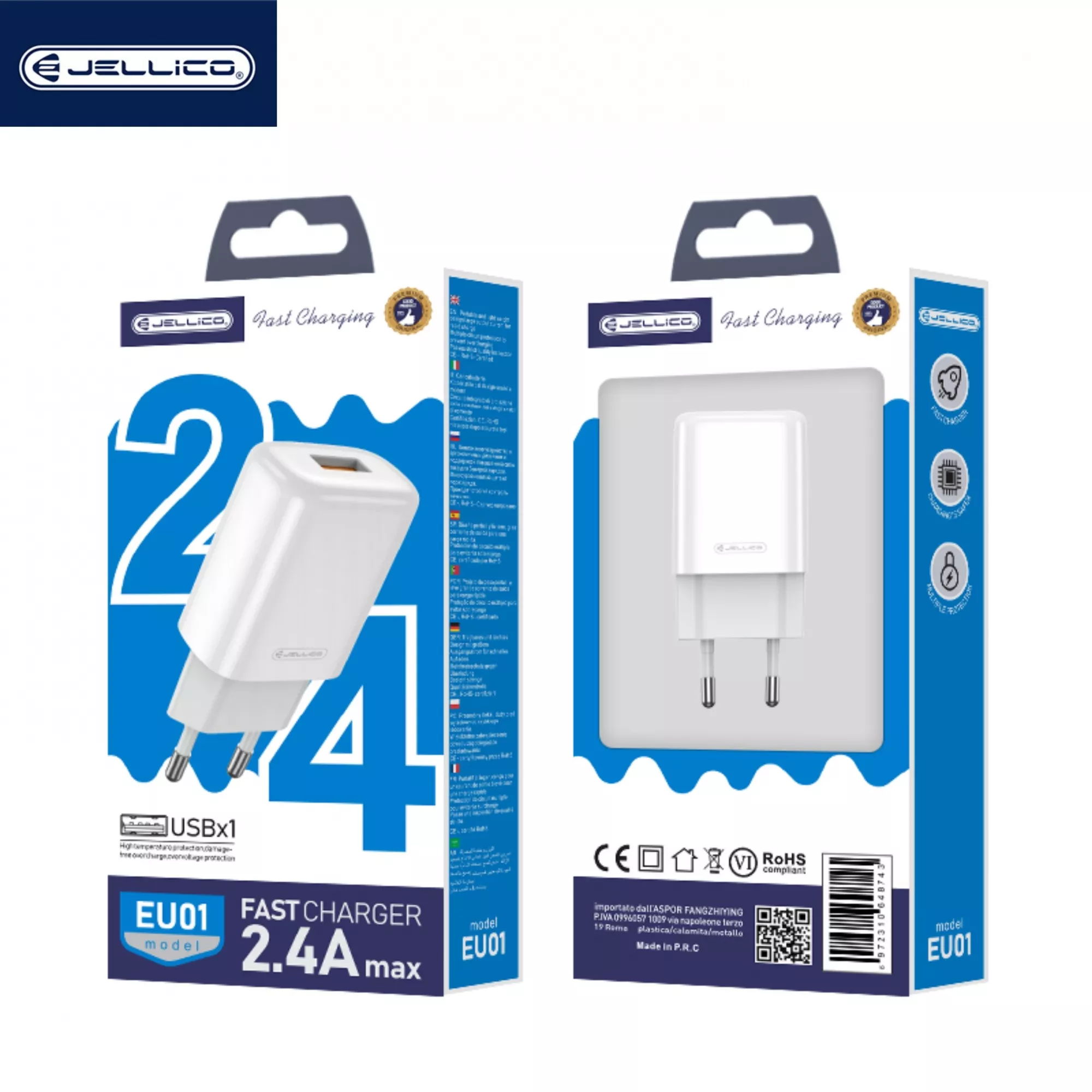  JELLICO Adaptateur secteur USB (2.4 A) JELLICO EU01 (Boite/blister)