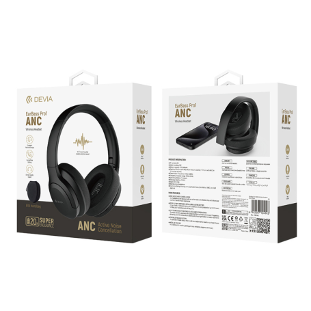 Casque Sans Fil EarBass Pro 1 20H avec Sac de rangement - Devia - Noir