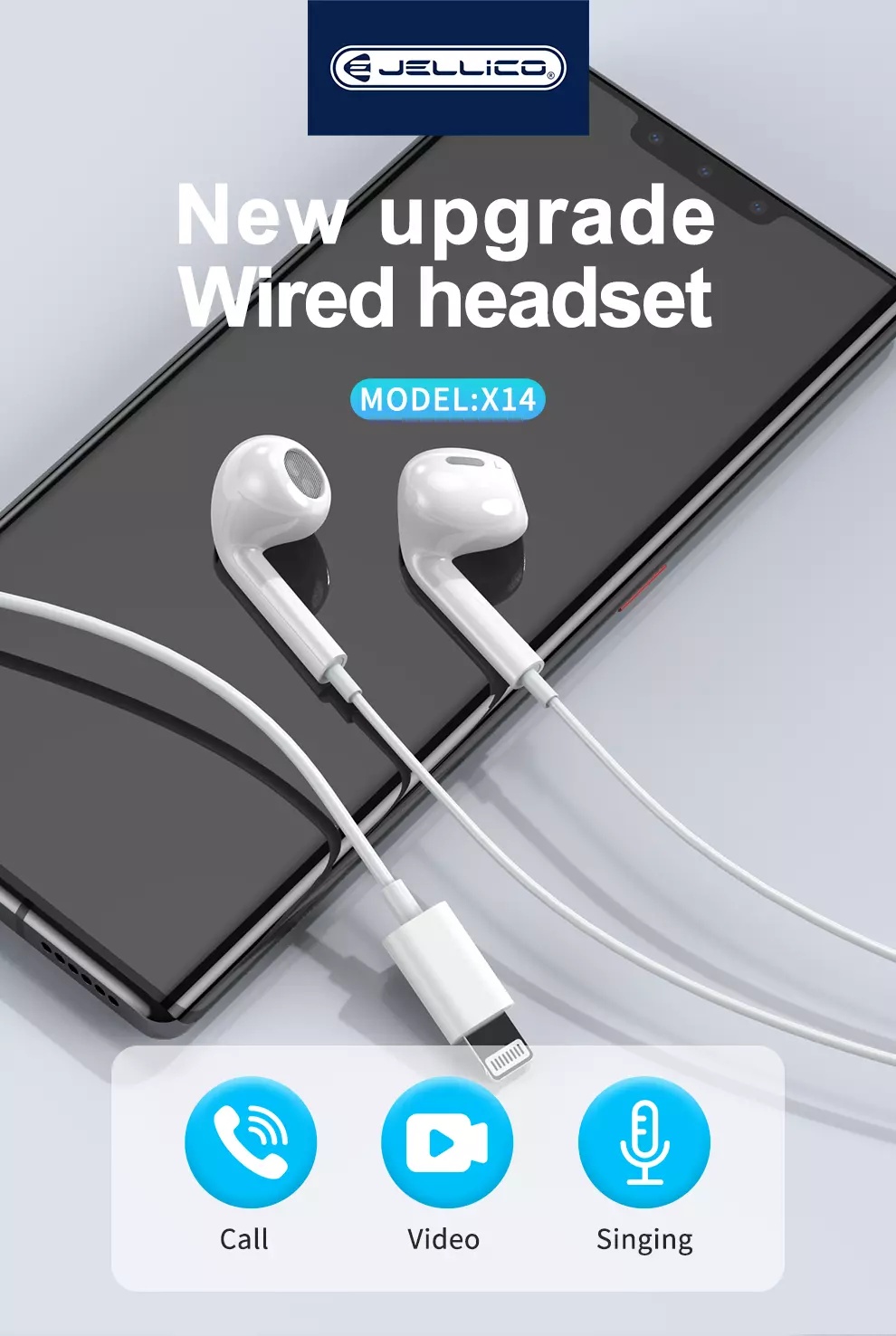  Ecouteur JELLICO Kit pieton (Lightning bluetooth) avec micro JELLICO EP4A (Boite/blister) blanc