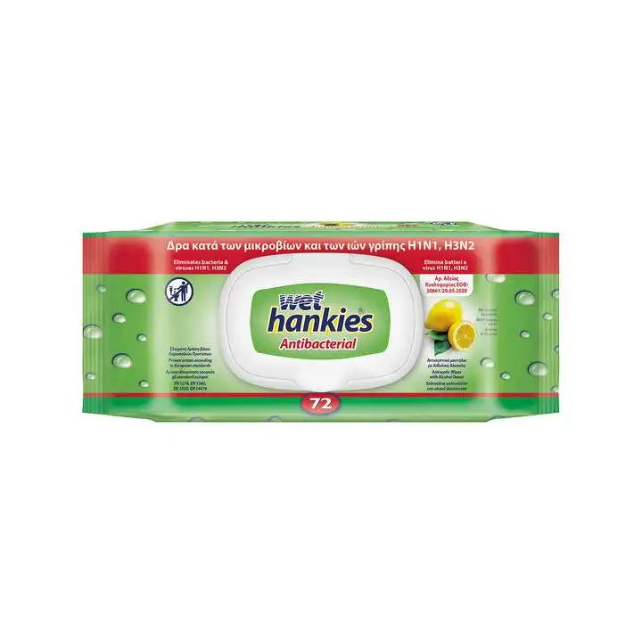Lingettes antibactériennes Wet Hankies x72