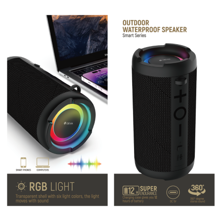 Enceinte Bluetooth IPX7 12H Devia série Smart EM065 - Noir