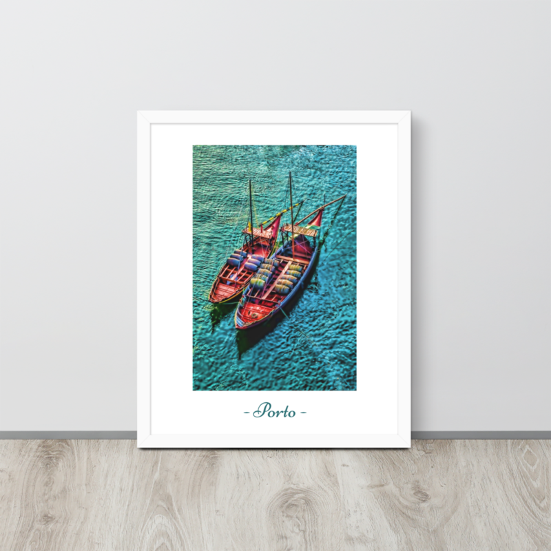 Two Souls of Porto – Framed Rabelo Boat Poster, Portugal Wall Art, Douro River Print
