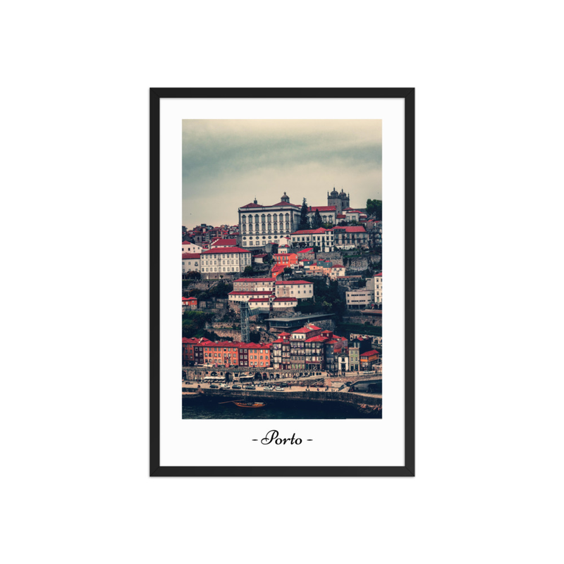 Porto Ribeira Framed Poster – Portugal Wall Art, Cityscape Print, Douro River View, Travel Photography Gift