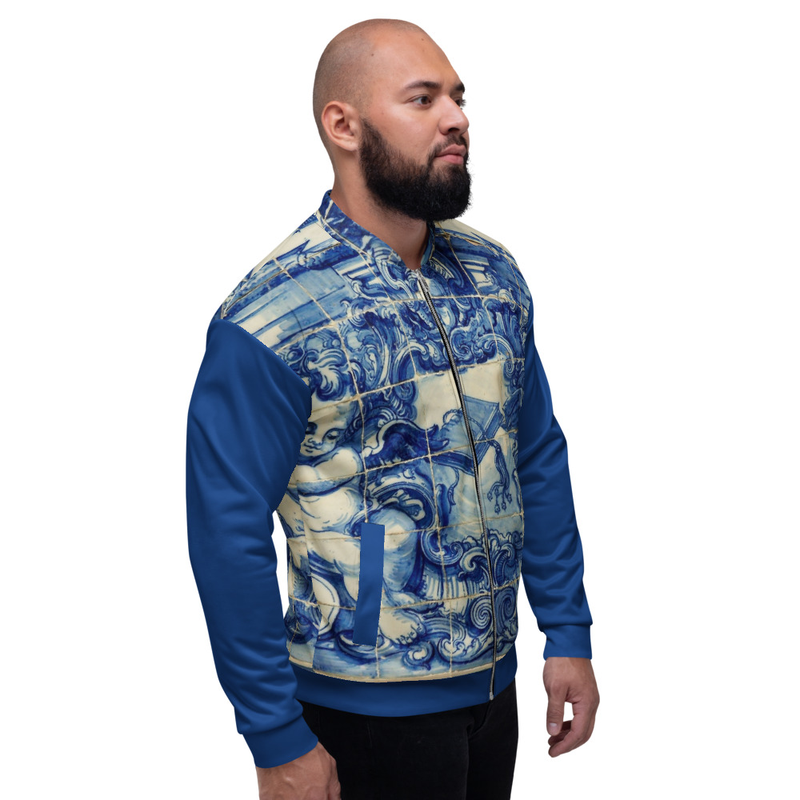 Universali bomberio striukė – Portugalijos plytelės / Unisex Bomber Jacket PT tiles
