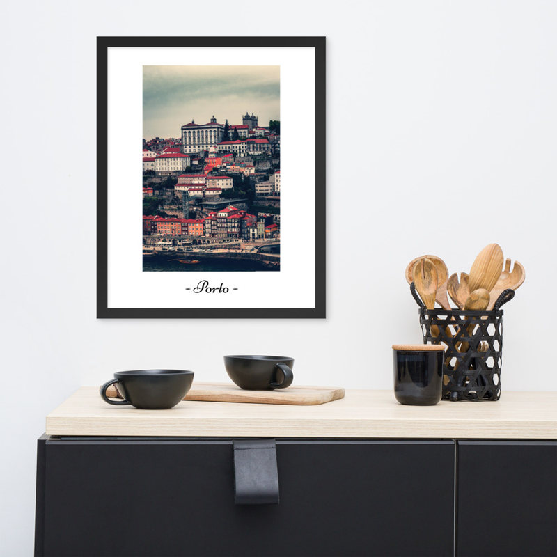 Porto Ribeira Framed Poster – Portugal Wall Art, Cityscape Print, Douro River View, Travel Photography Gift