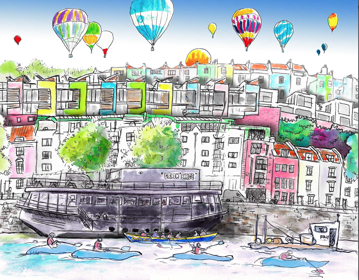 Grain Barge Bristol, Balloons & Coloured houses