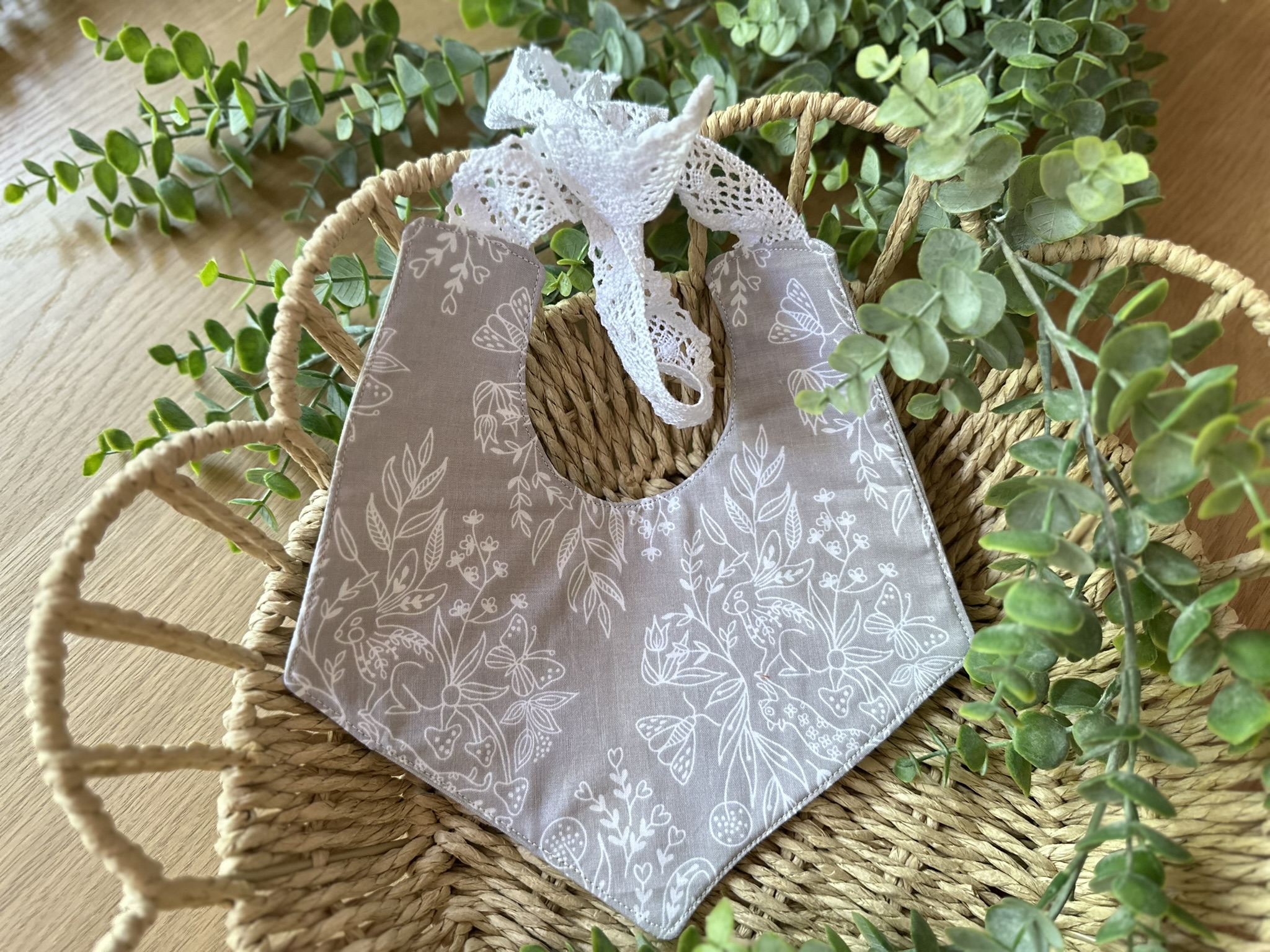 Handmade 100% Cotton/ Fleece Reversible Sewn Girly Lace Tie Bib for 0-12 months | Ready to Ship |