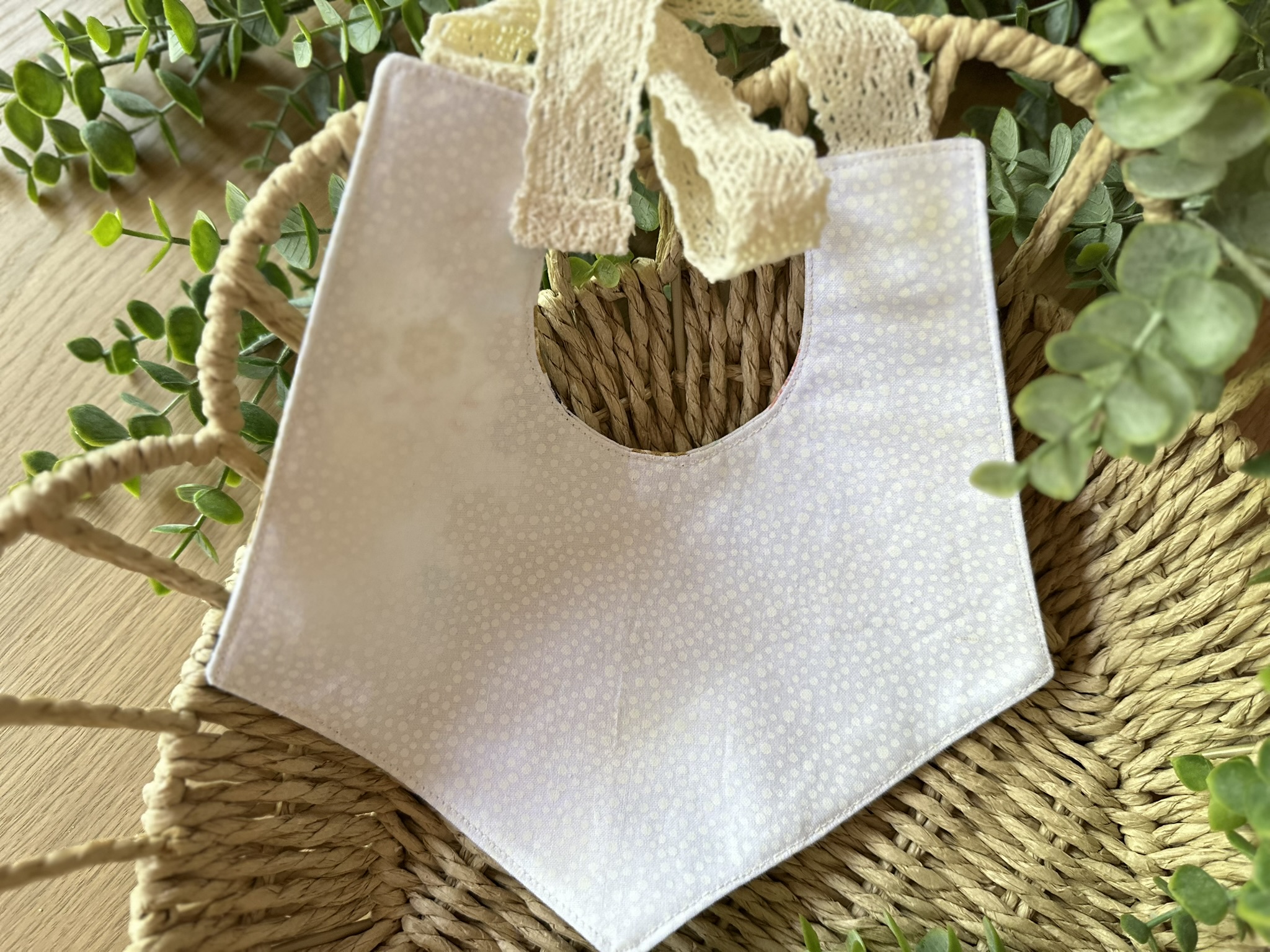 Handmade 100% Cotton/ Fleece Reversible Sewn Girly Lace Tie Bib for 0-12 months | Ready to Ship |