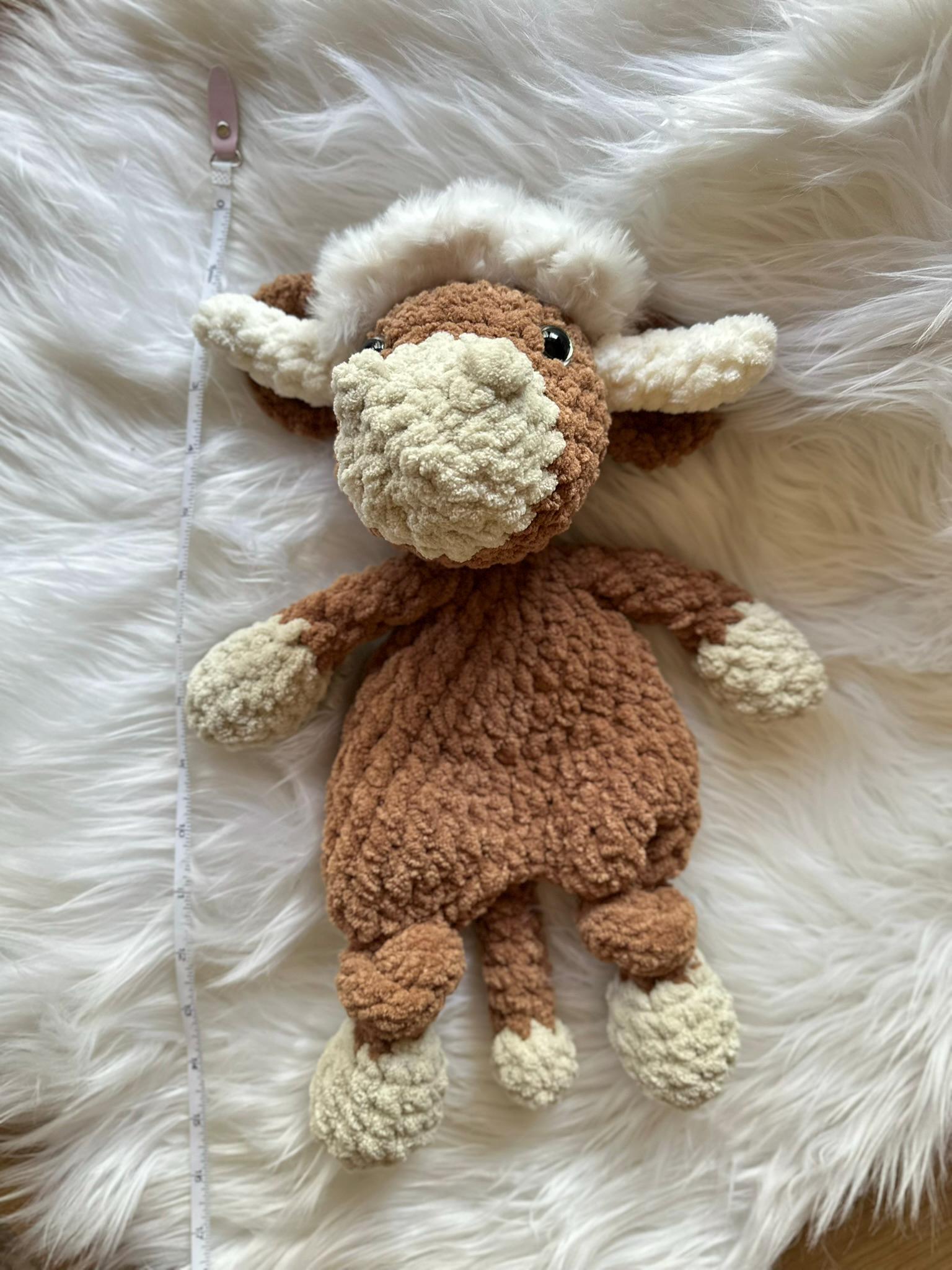 Ready to Ship Crochet Handmade Highland Cow with Fuzzy Hair Snuggler |  Farm Nursery Decor Gift