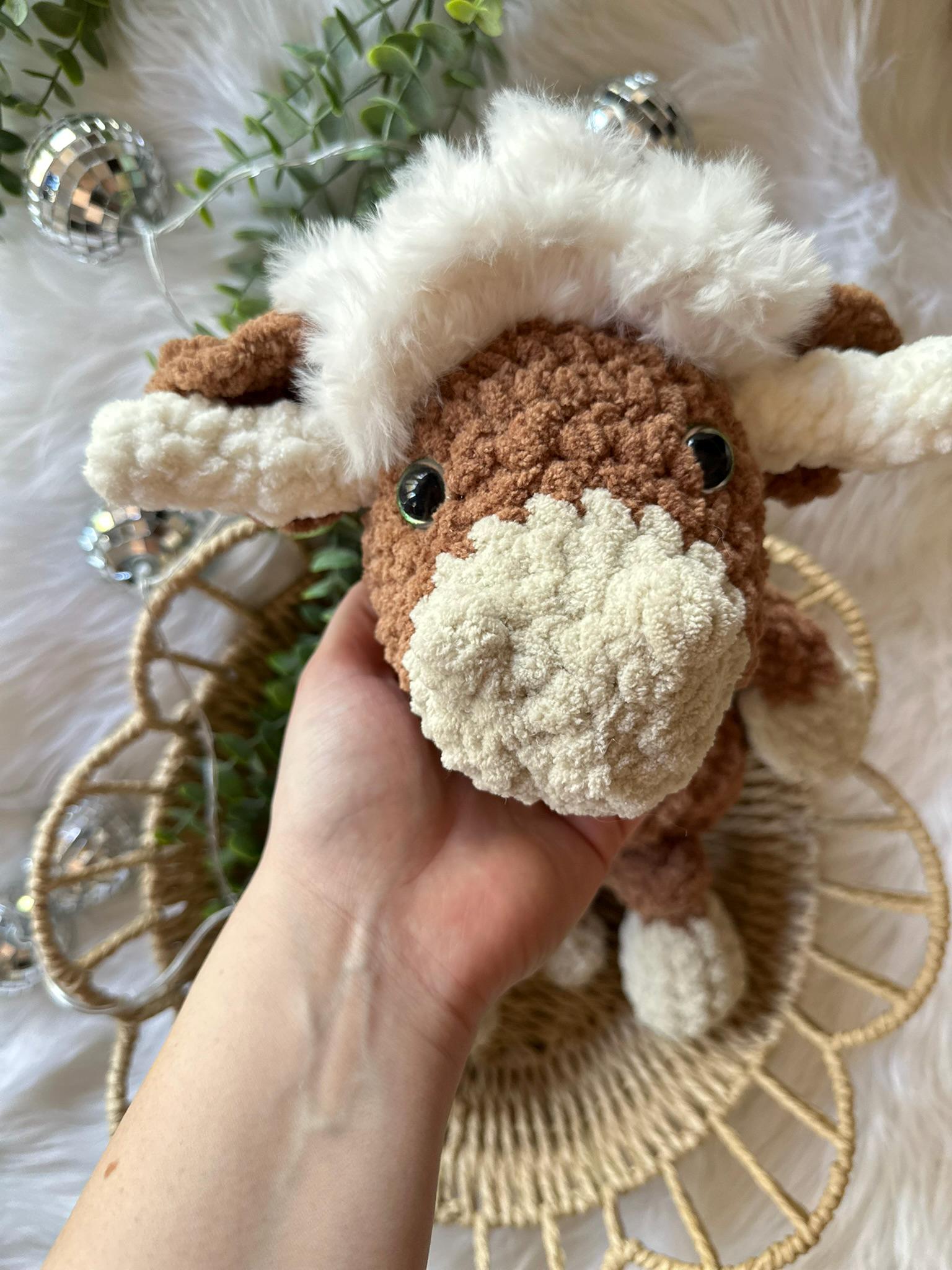 Ready to Ship Crochet Handmade Highland Cow with Fuzzy Hair Snuggler |  Farm Nursery Decor Gift