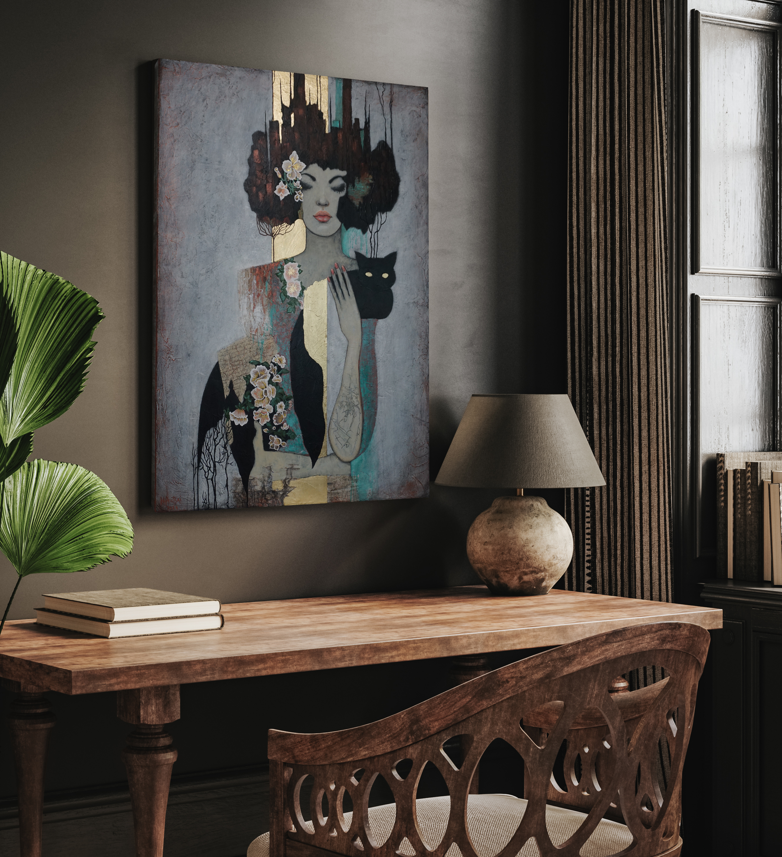 "Girl With Black Cat''