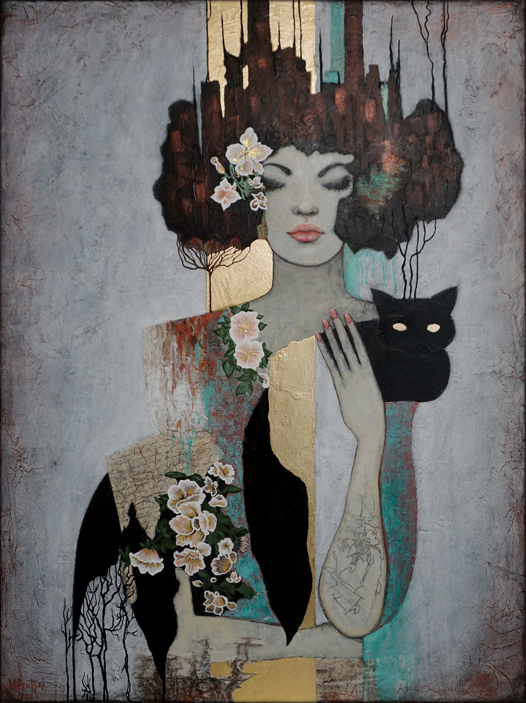 "Girl With Black Cat''