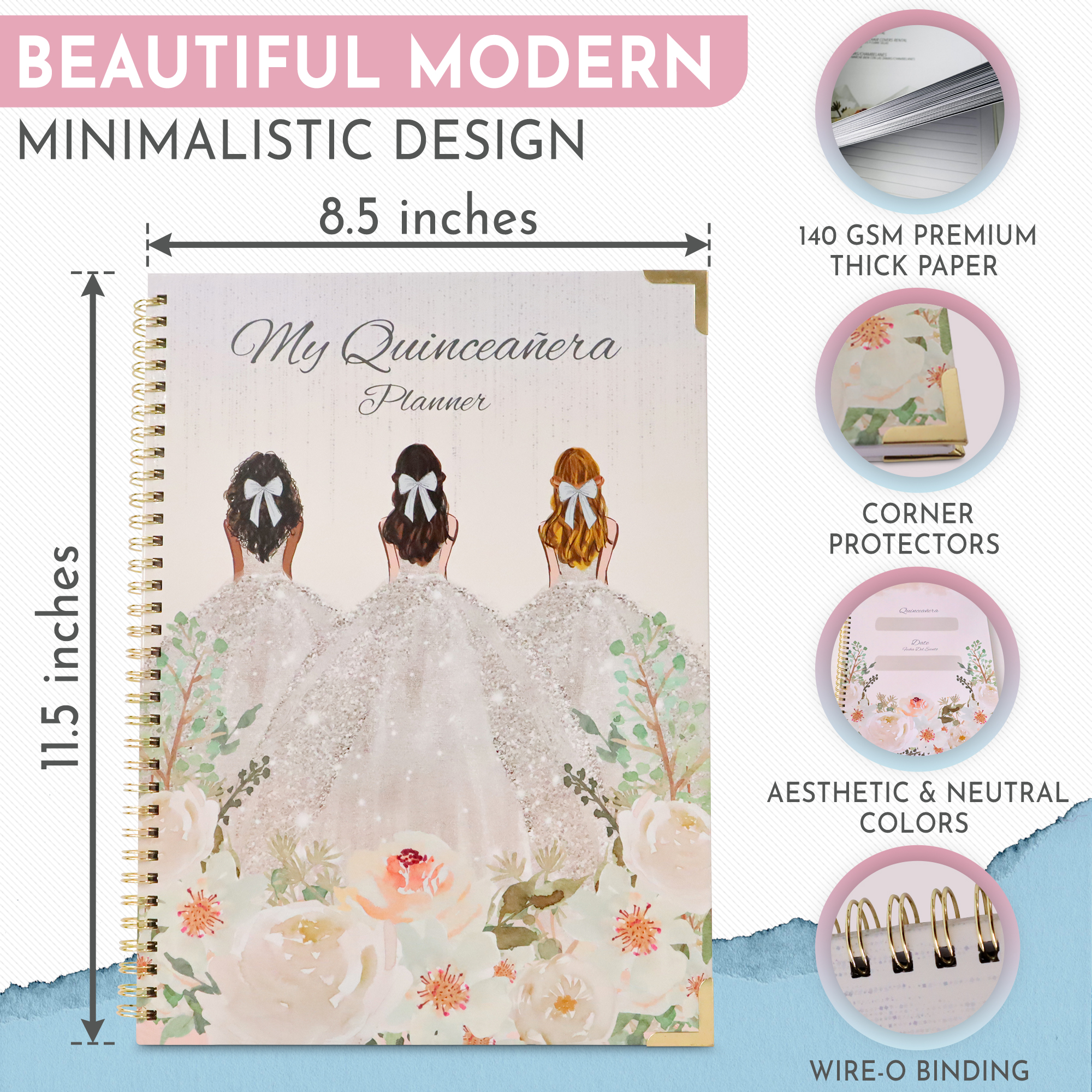 Quinceañera Planner - Neutral Floral & Gold