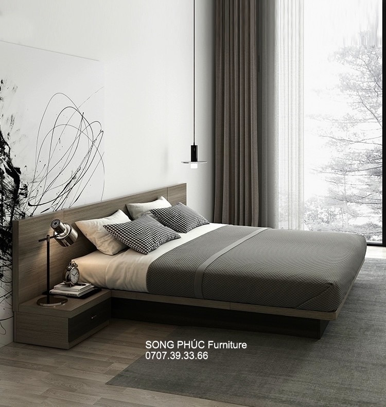 Giường Ngủ Gỗ Đẹp Hiện Đại Liền Tủ Đầu Giường SP-202