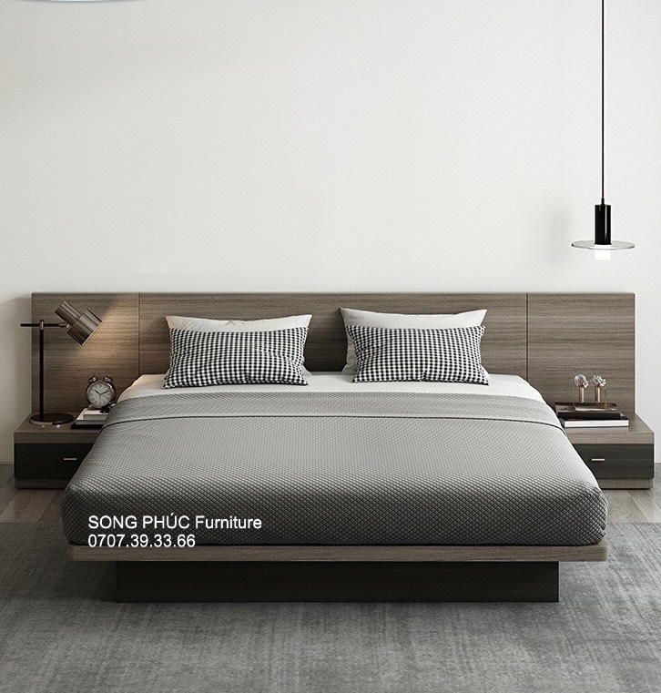 Giường Ngủ Gỗ Đẹp Hiện Đại Liền Tủ Đầu Giường SP-202