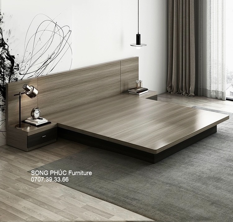Giường Ngủ Gỗ Đẹp Hiện Đại Liền Tủ Đầu Giường SP-202